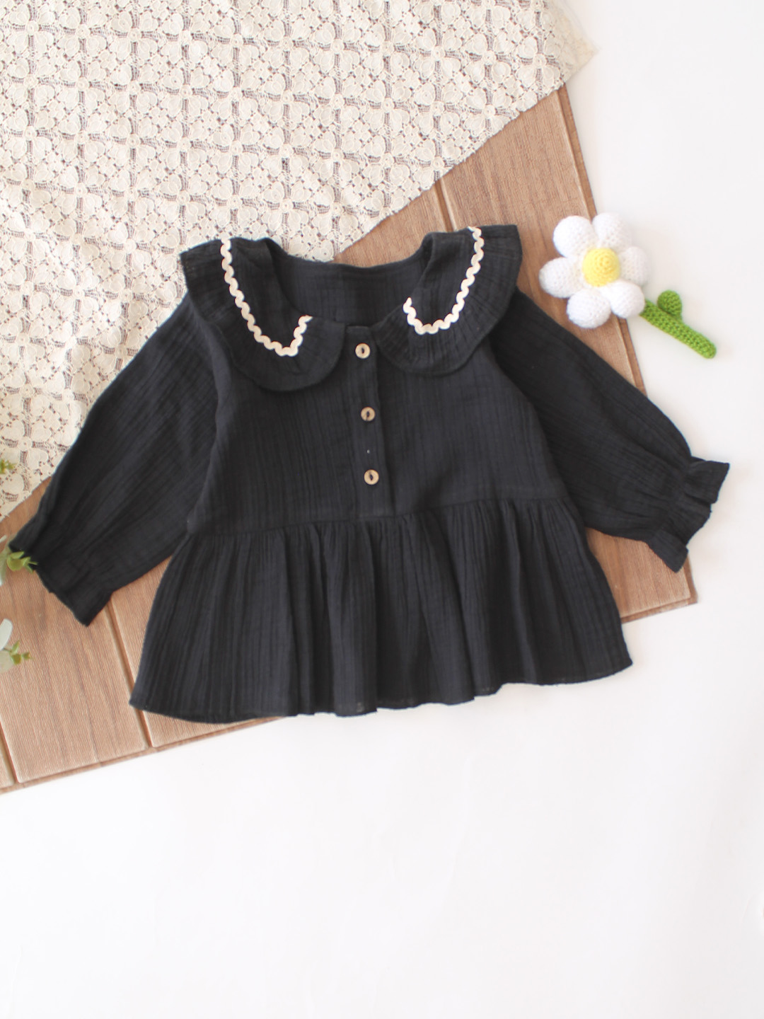 Qvink Full Sleeves Ruffled Co-Ord Set - Black