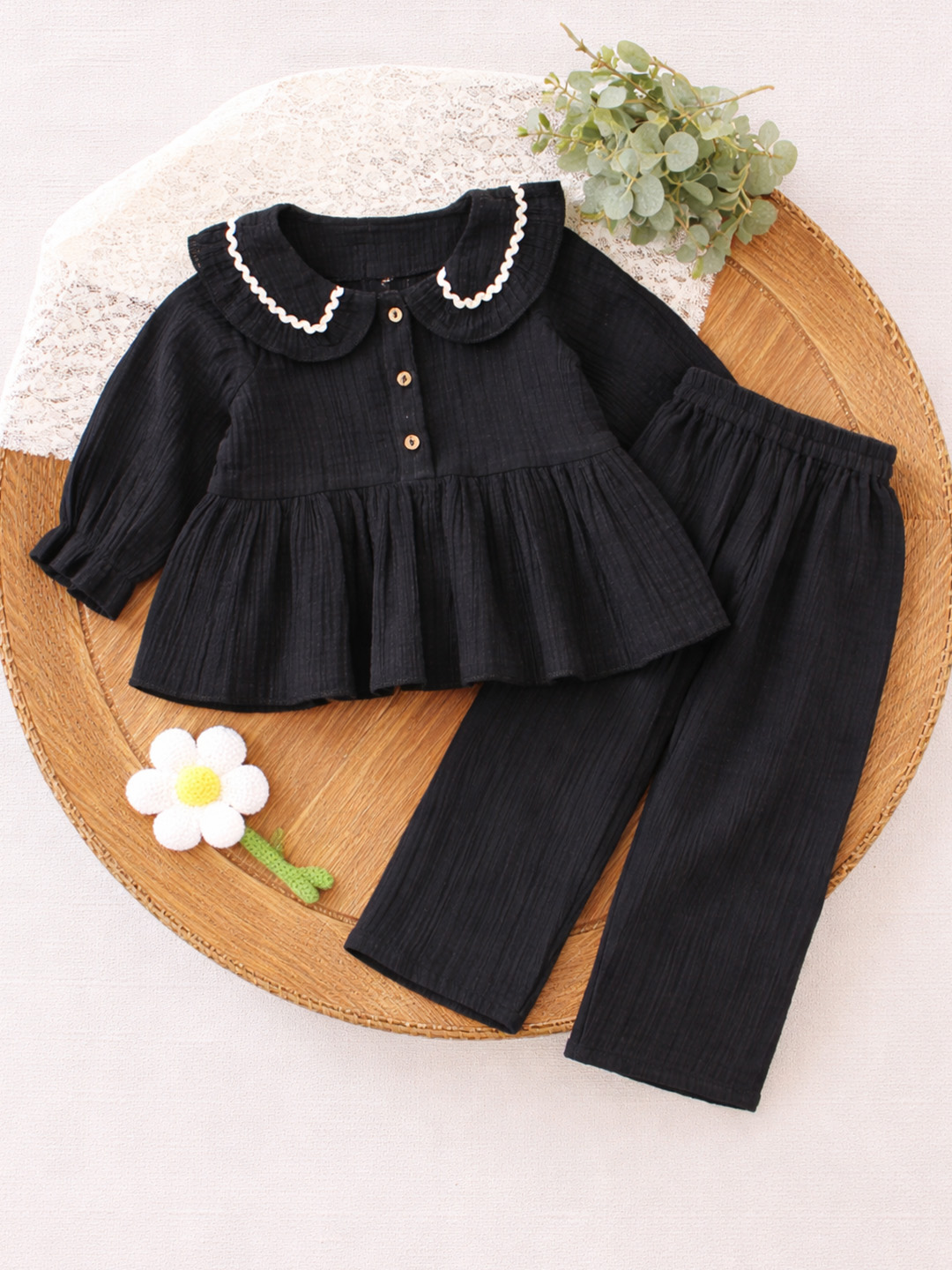 Qvink Full Sleeves Ruffled Co-Ord Set - Black
