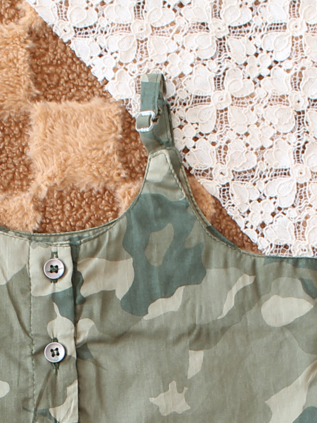 Qvink Cotton Camouflage Print Coordinating Top  Shorts Set  Green