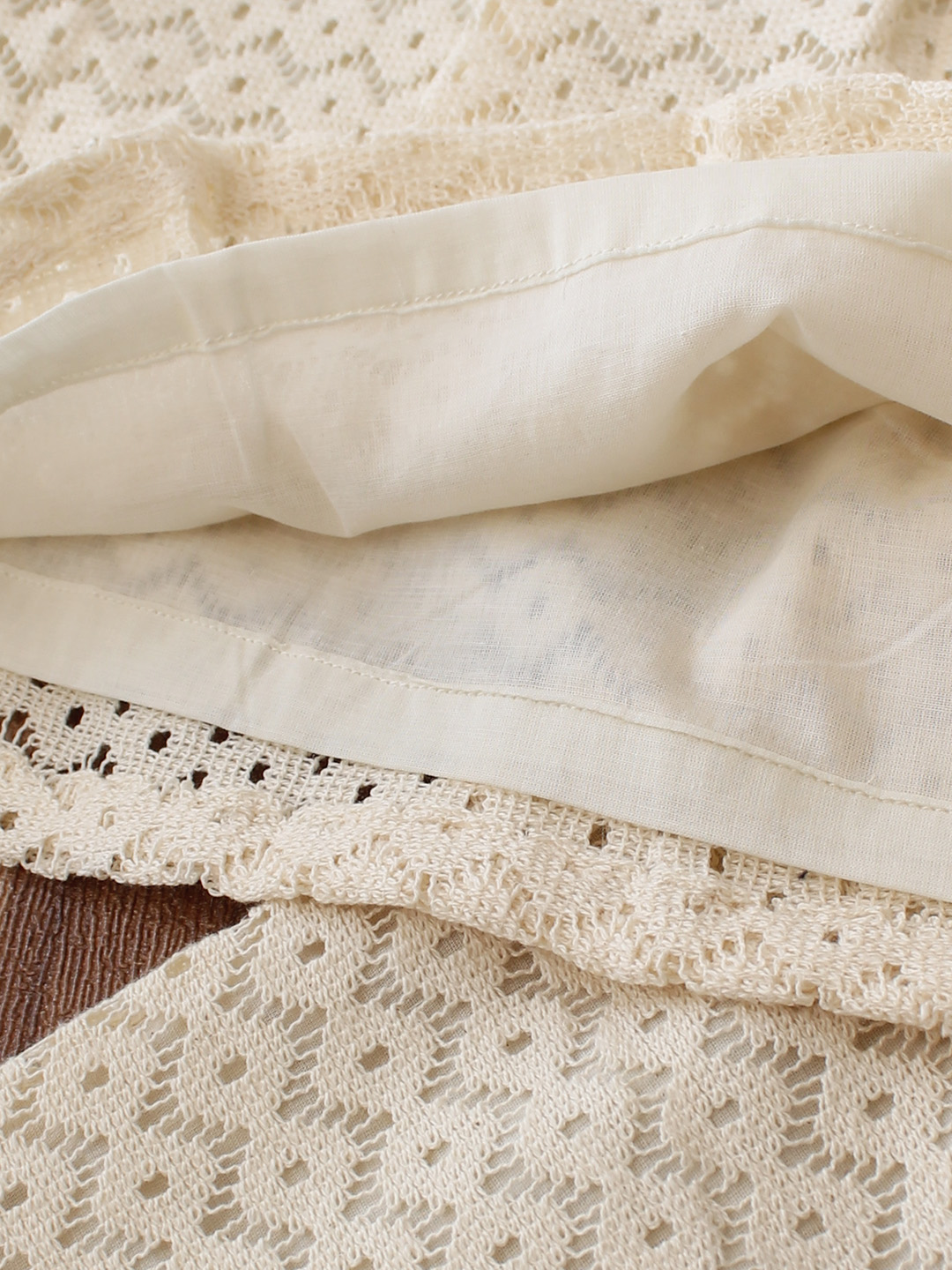 Qvink Cotton Crochet Coordinating Top  Pant Set  Cream