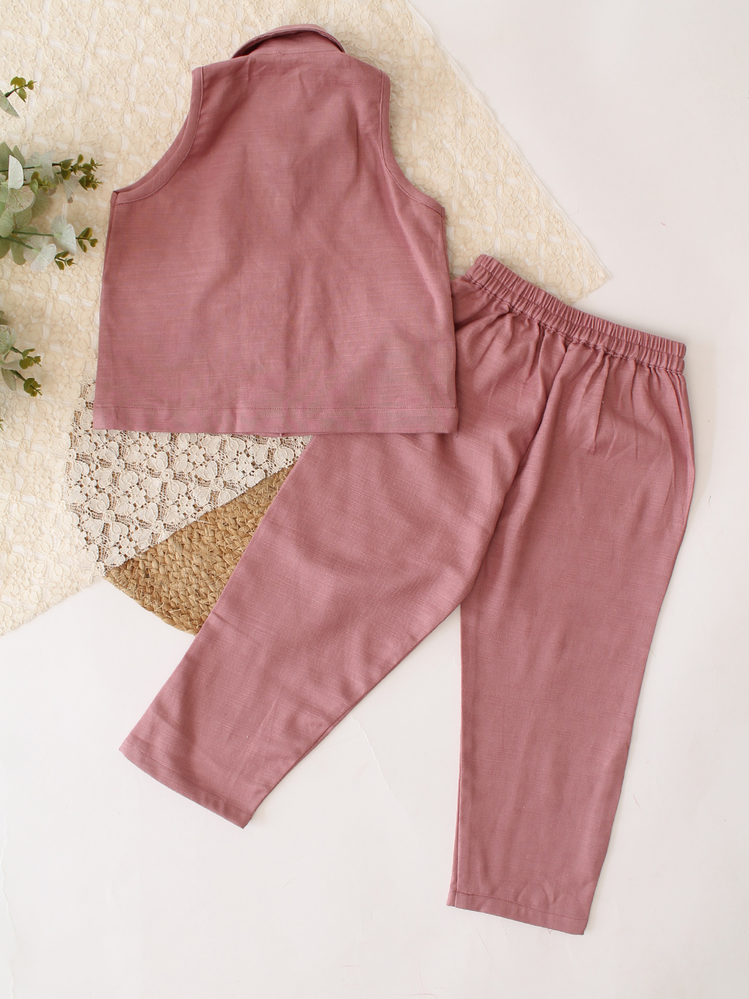 Qvink Cotton Coordinating Shirt with Pant Set - Pink