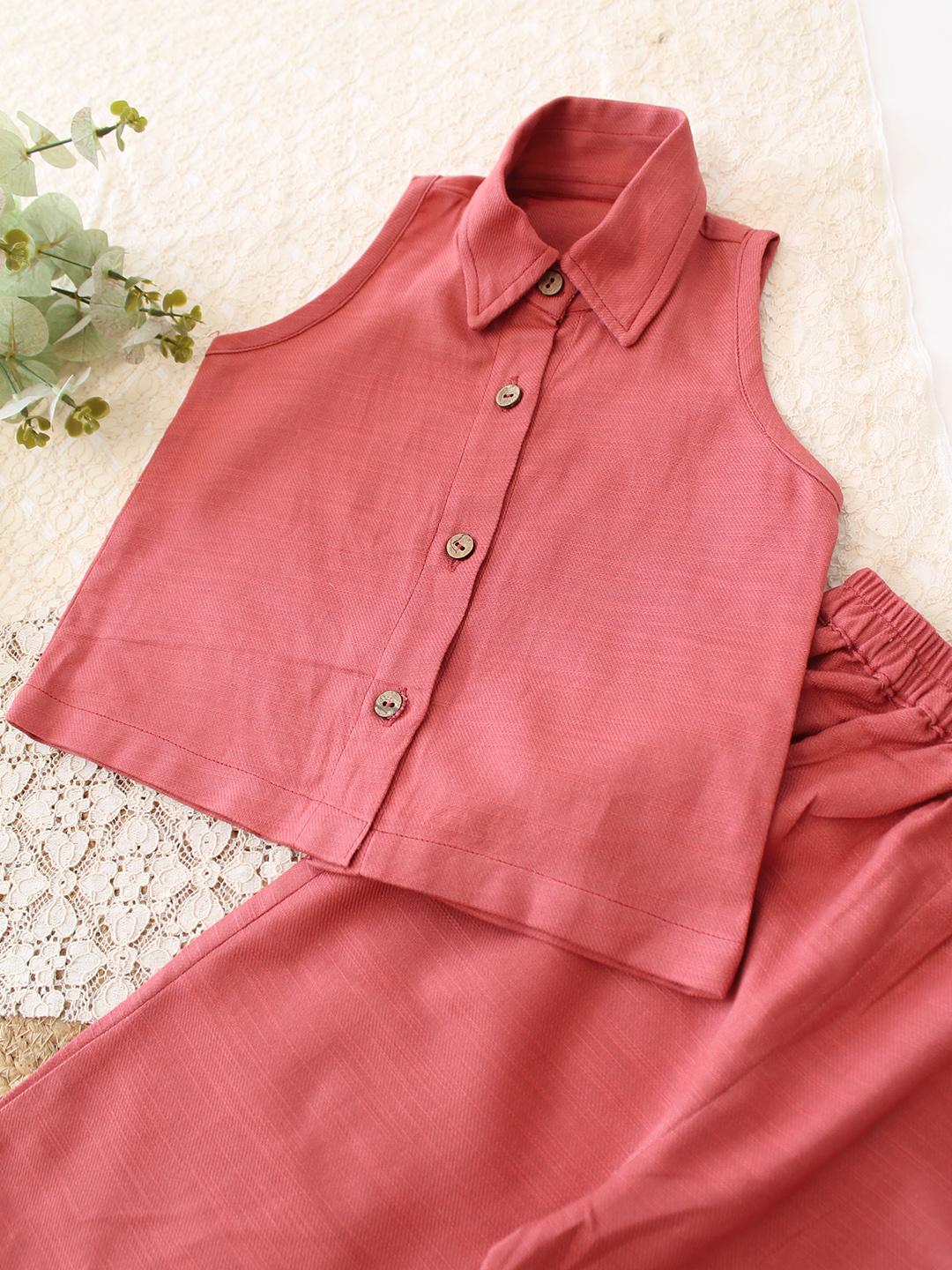 Qvink Cotton Coordinating Shirt with Pant Set - Rust Orange