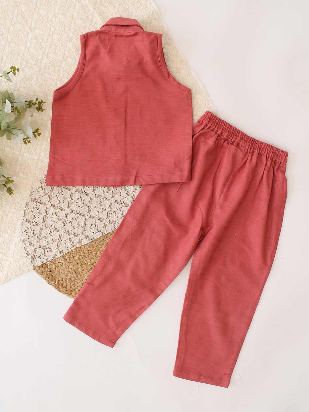 Qvink Cotton Coordinating Shirt with Pant Set - Rust Orange
