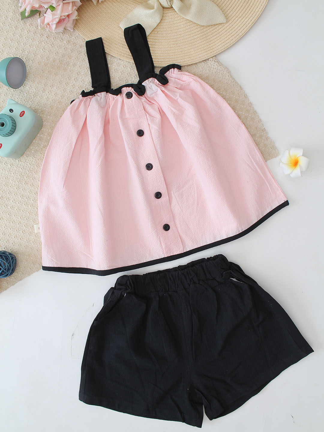 Qvink Cotton Coordinating Top  Shorts Set  Pink