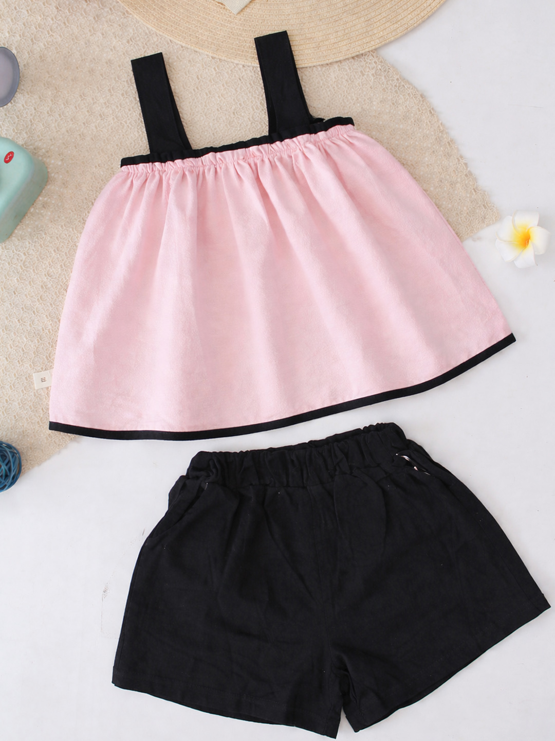 Qvink Cotton Coordinating Top  Shorts Set  Pink