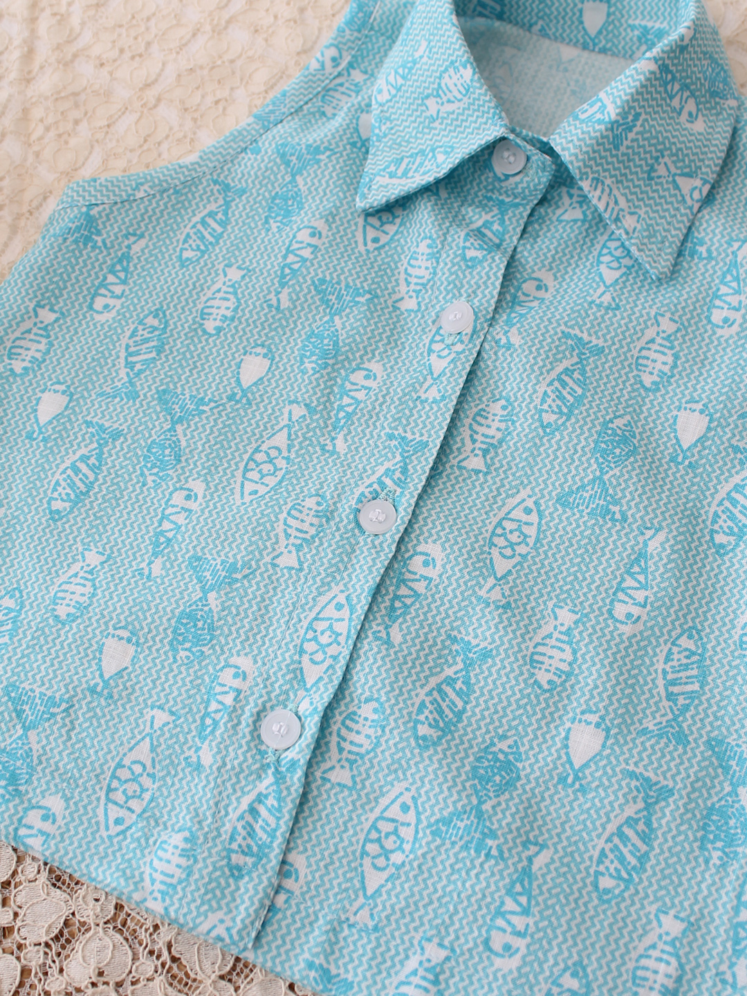 Qvink Cotton Printed Coordinating Shirt & Pant Set - Sky Blue