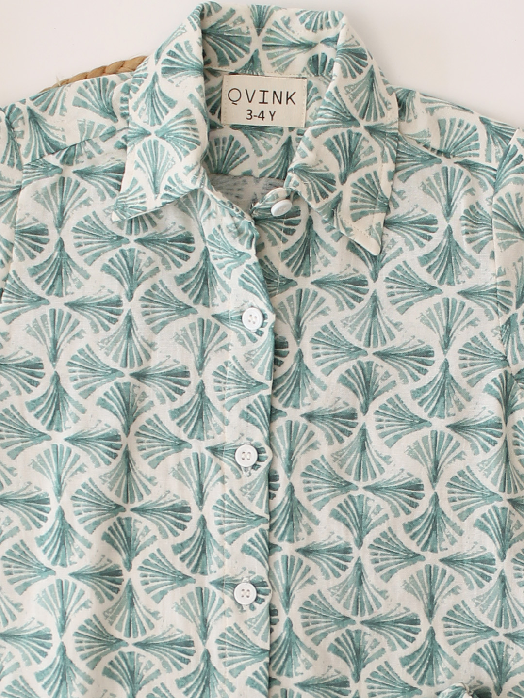 Qvink Cotton Printed Coordinating Top & Shorts Set - Green