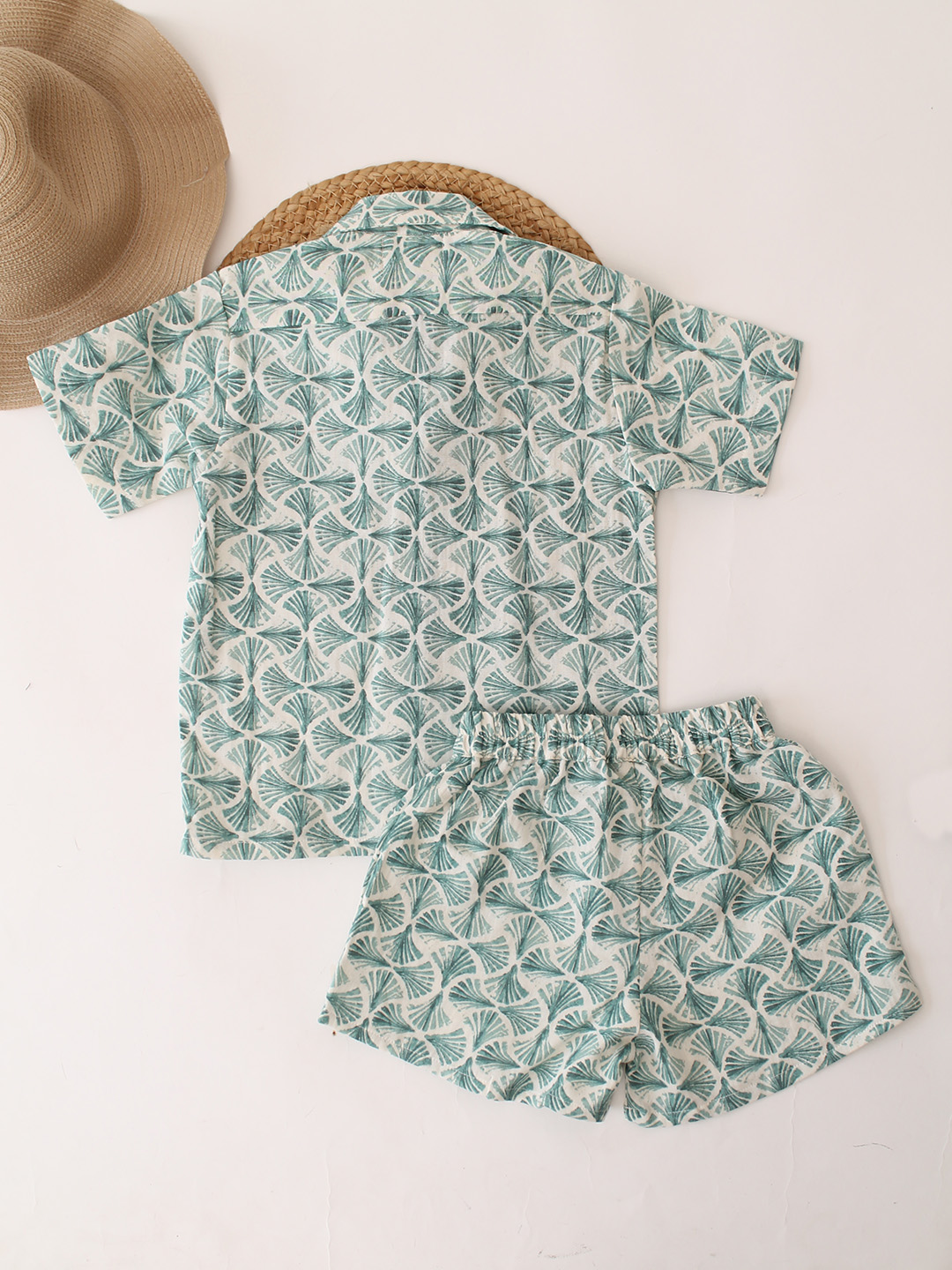Qvink Cotton Printed Coordinating Top & Shorts Set - Green