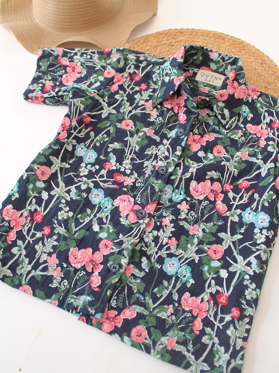 Qvink Cotton Floral Printed Coordinating Top & Shorts Set - Multicolor