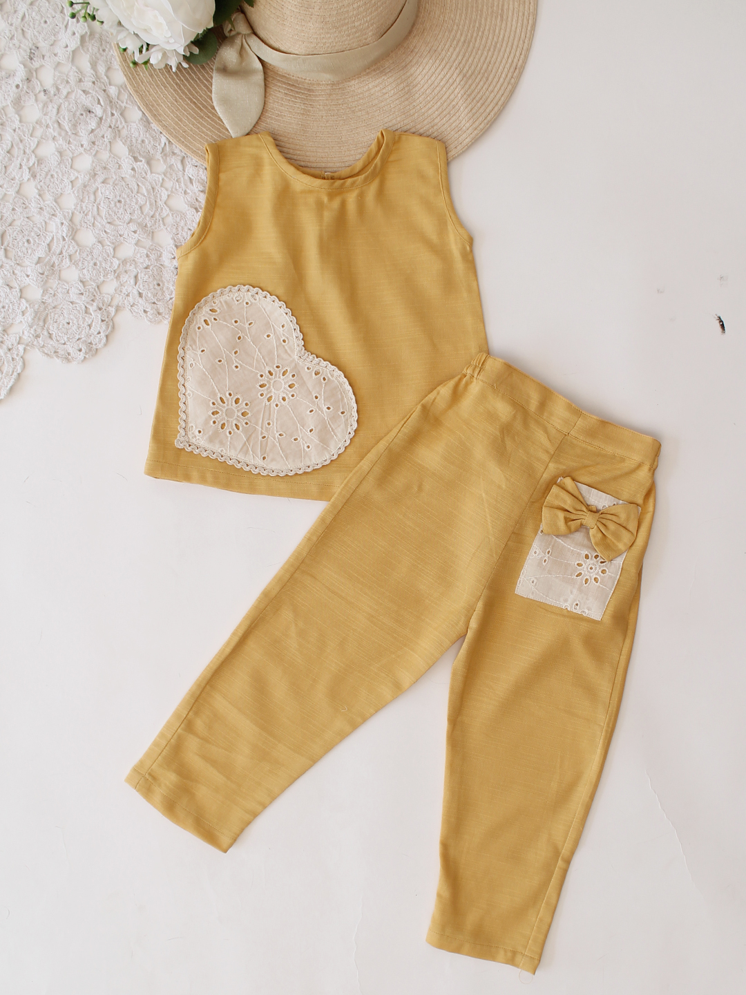 Qvink Heart Applique Detailed Coord Set - Yellow