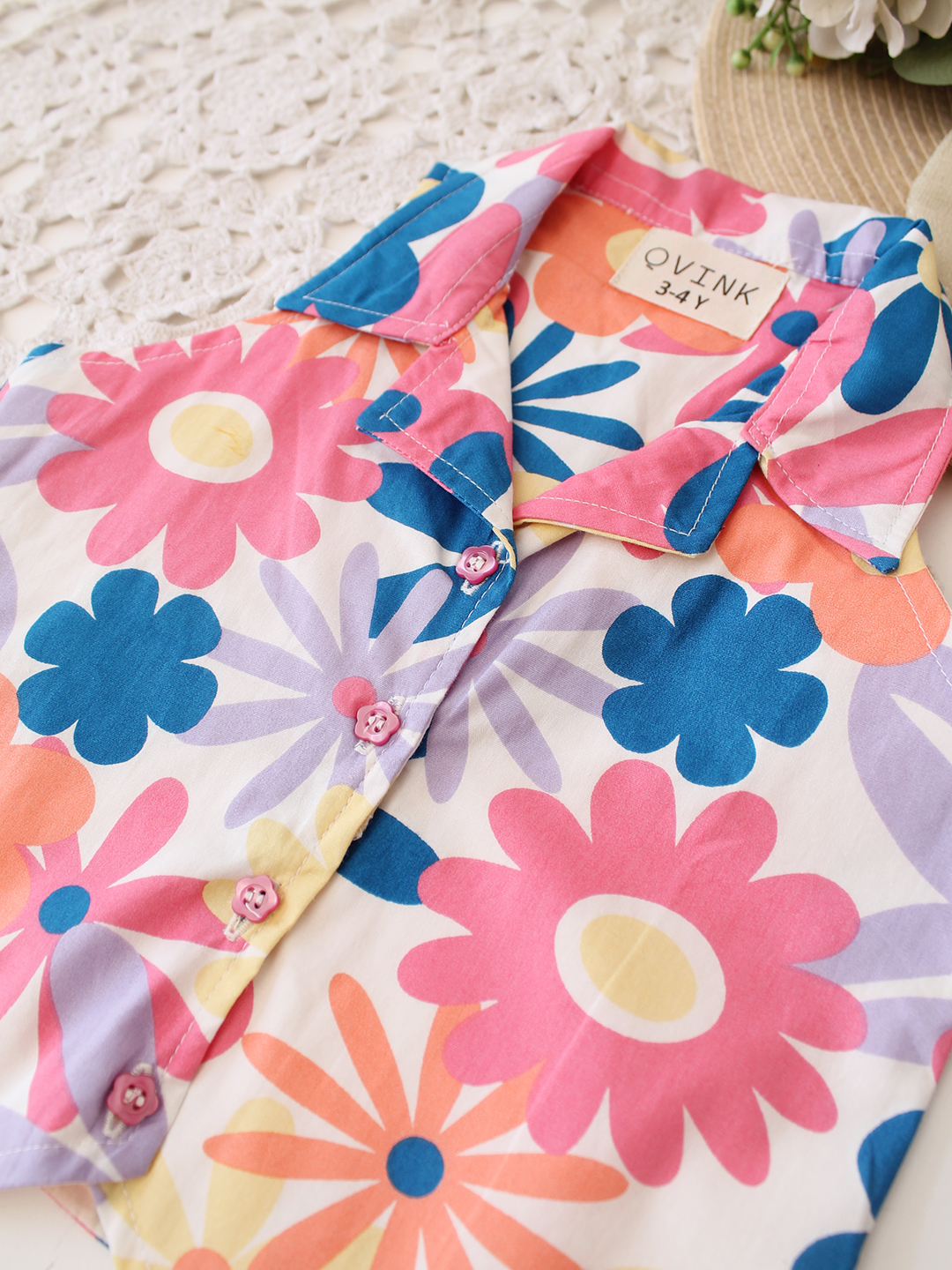 Qvink Cotton Floral Printed Coordinating Top & Shorts Set - Multicolor
