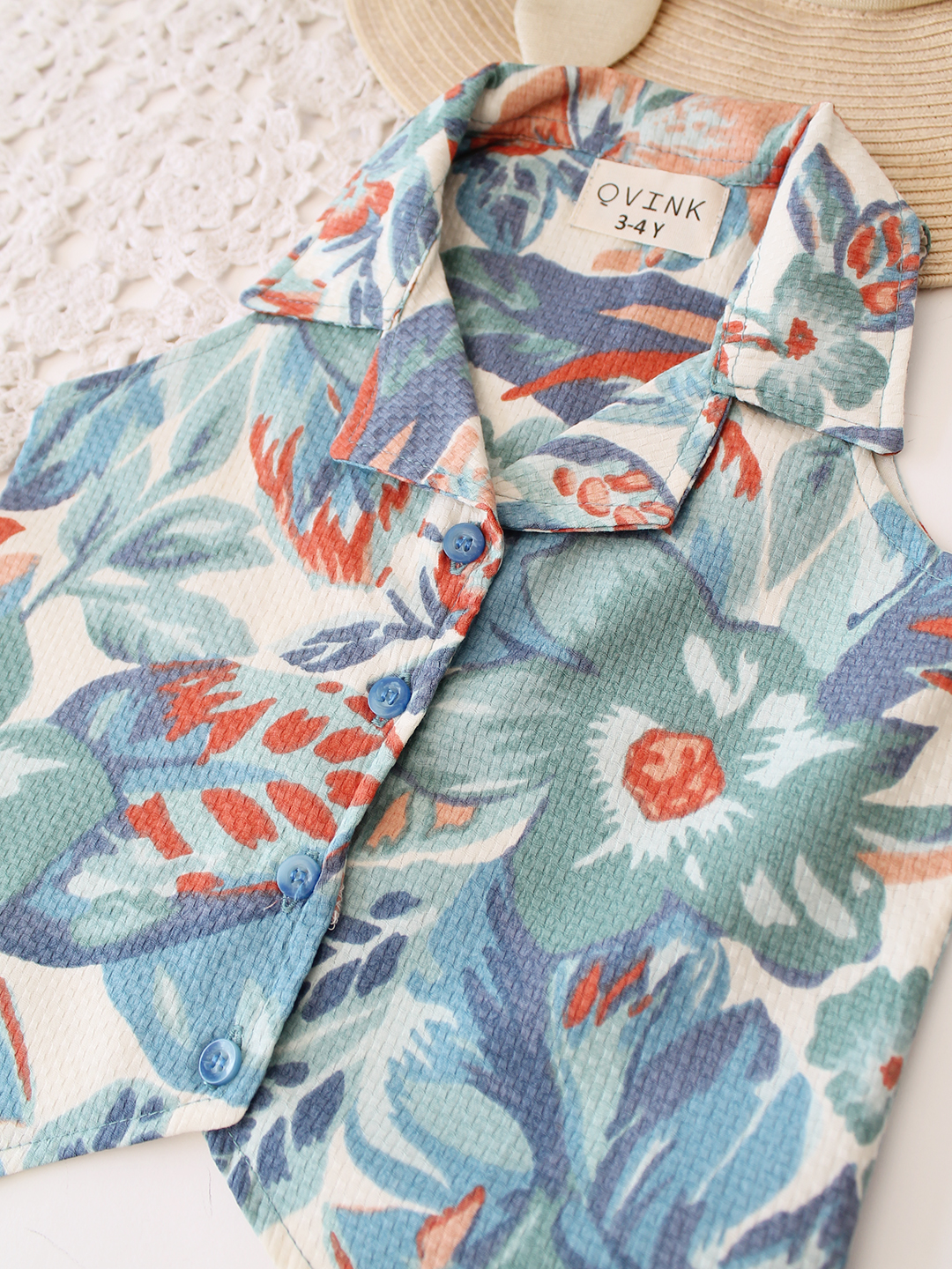 Qvink Cotton Printed Coordinating Top & Shorts Set - Green