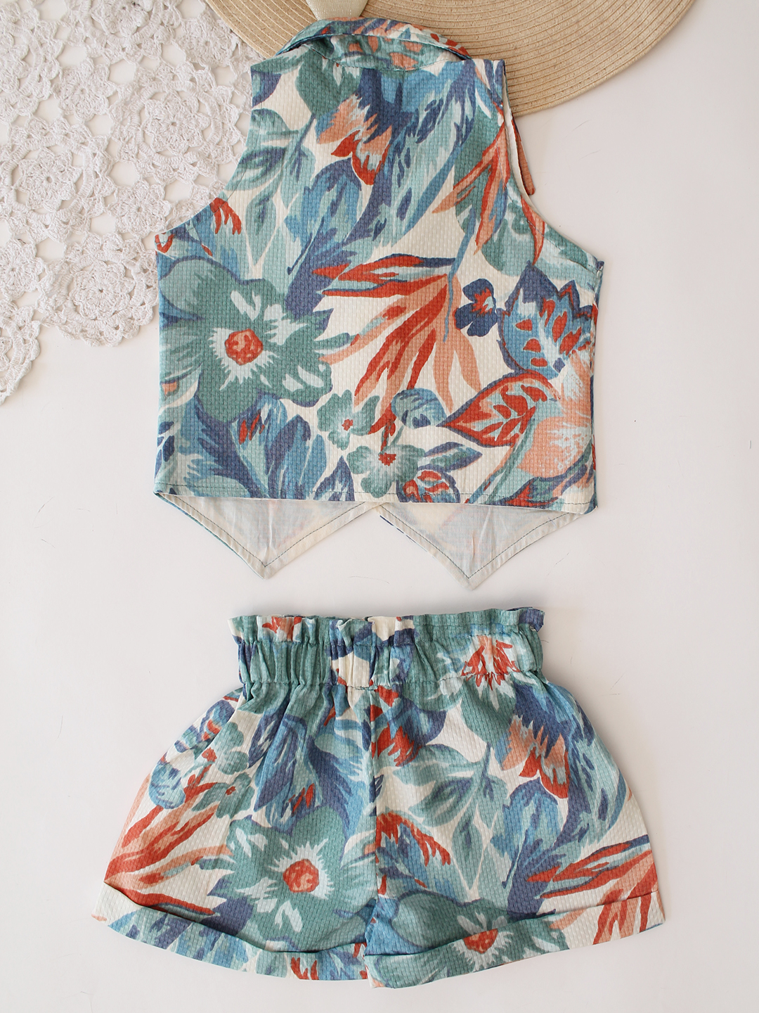 Qvink Cotton Printed Coordinating Top & Shorts Set - Green