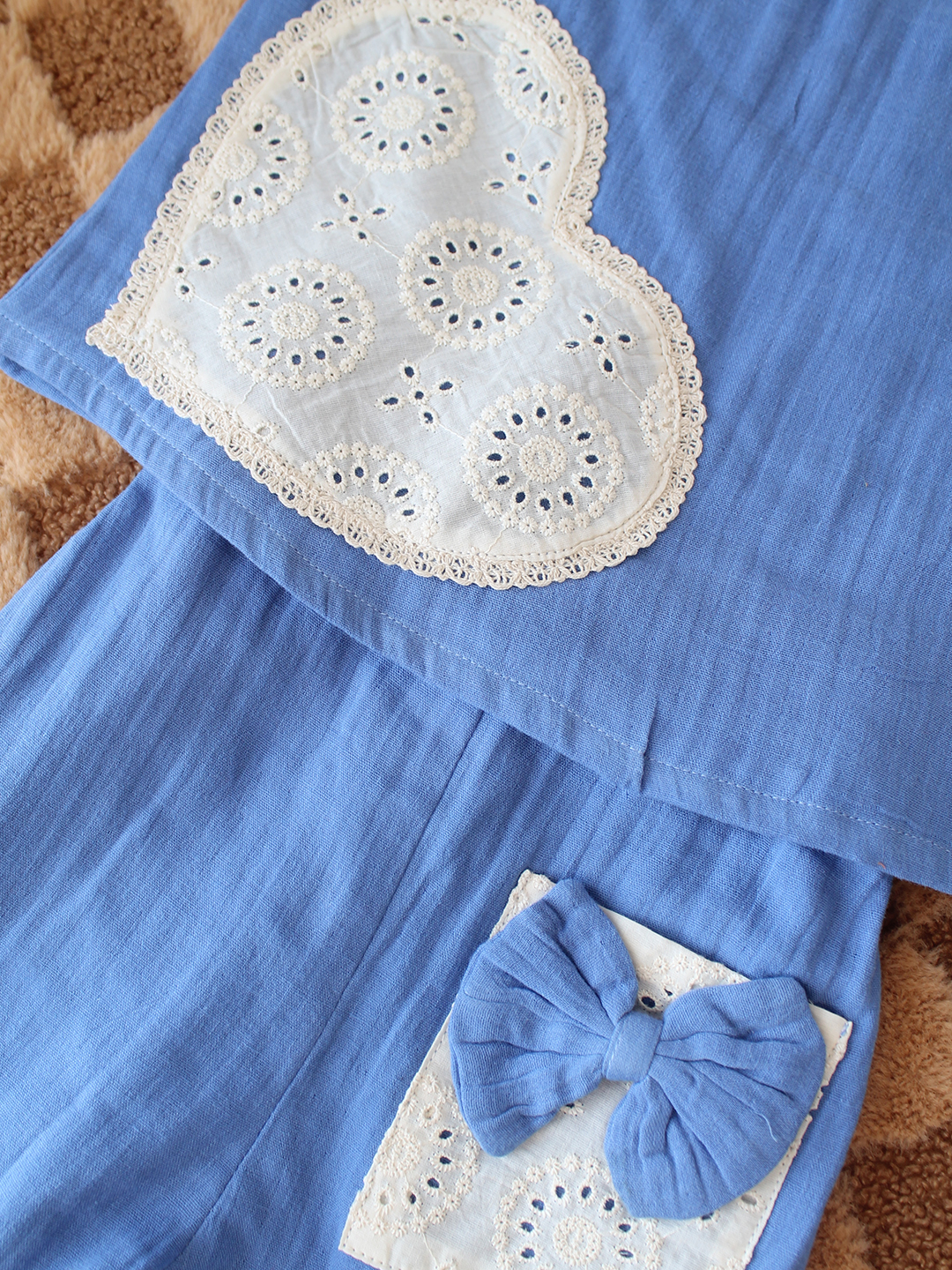 Qvink Cotton Heart Applique Detailed Coordinating Top & Pant Set - Blue