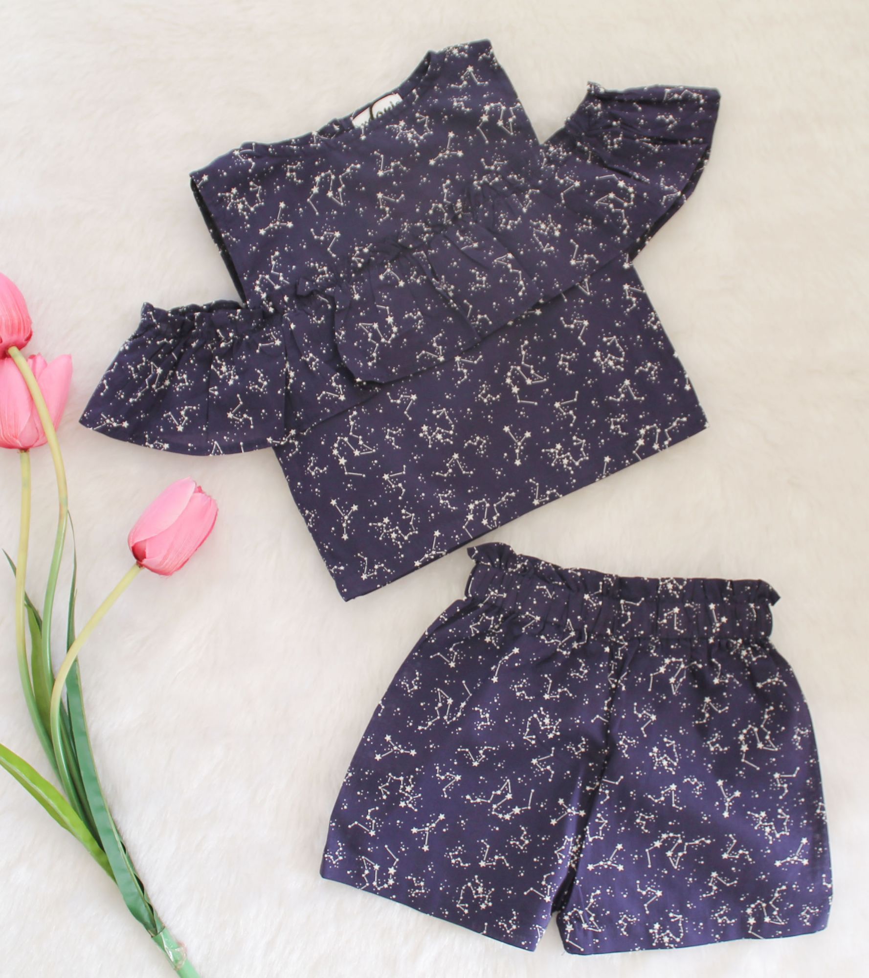 Qvink Galaxy Printed Summer Crop Top with Shorts-Navy