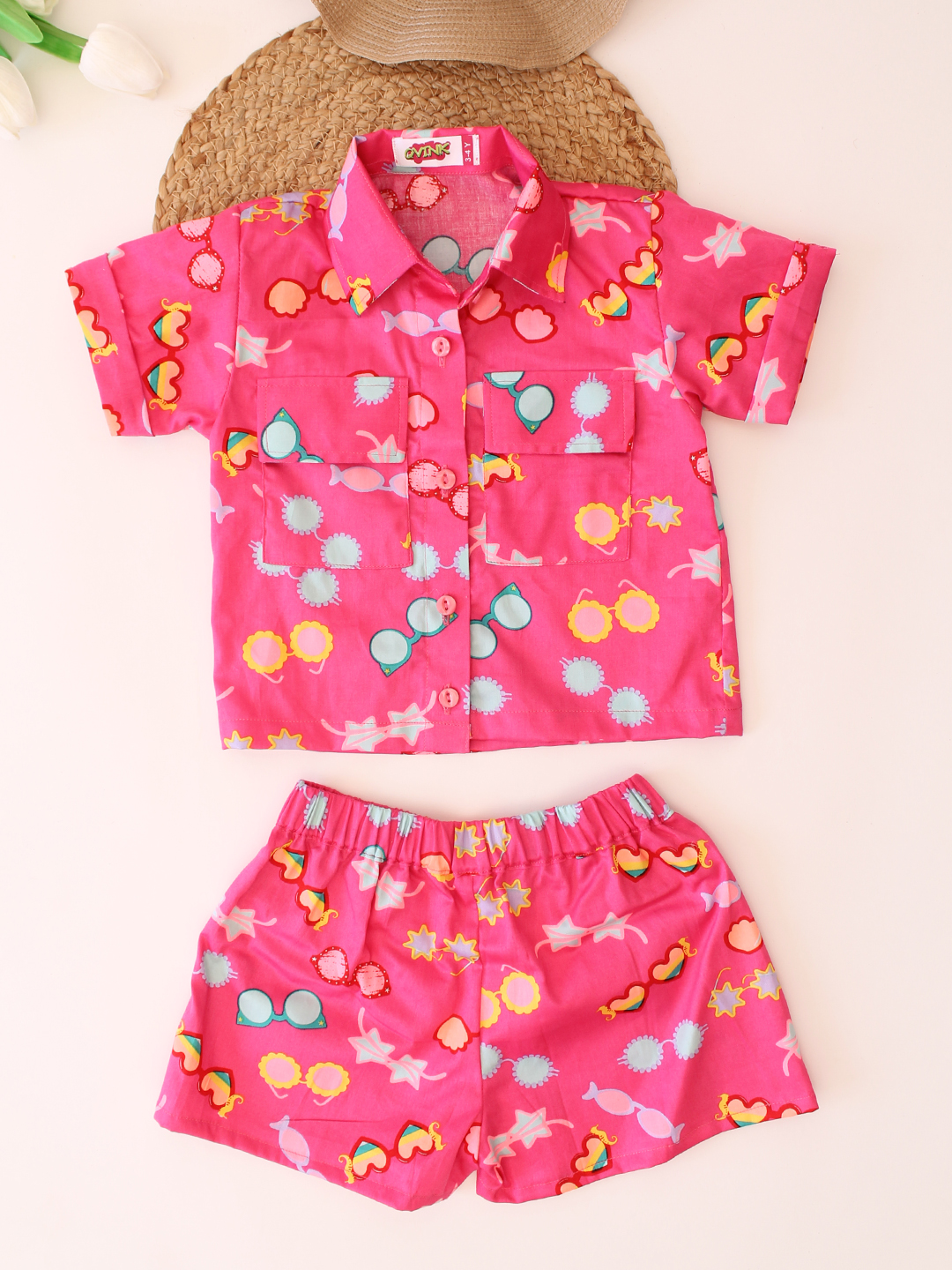 Cotton Printed Collar Detail Shirt with Shorts Co ord Set