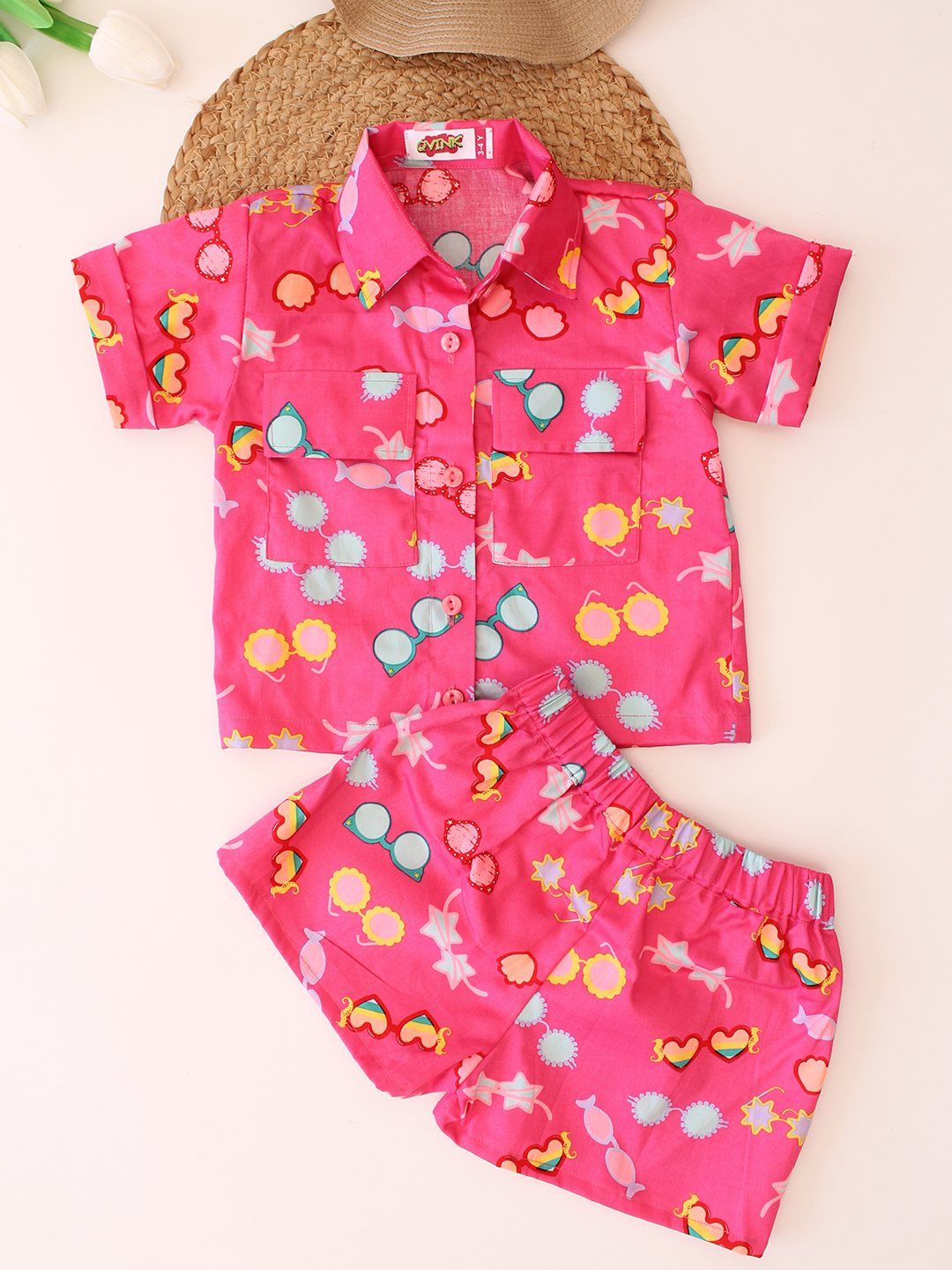 Cotton Printed Collar Detail Shirt with Shorts Co ord Set
