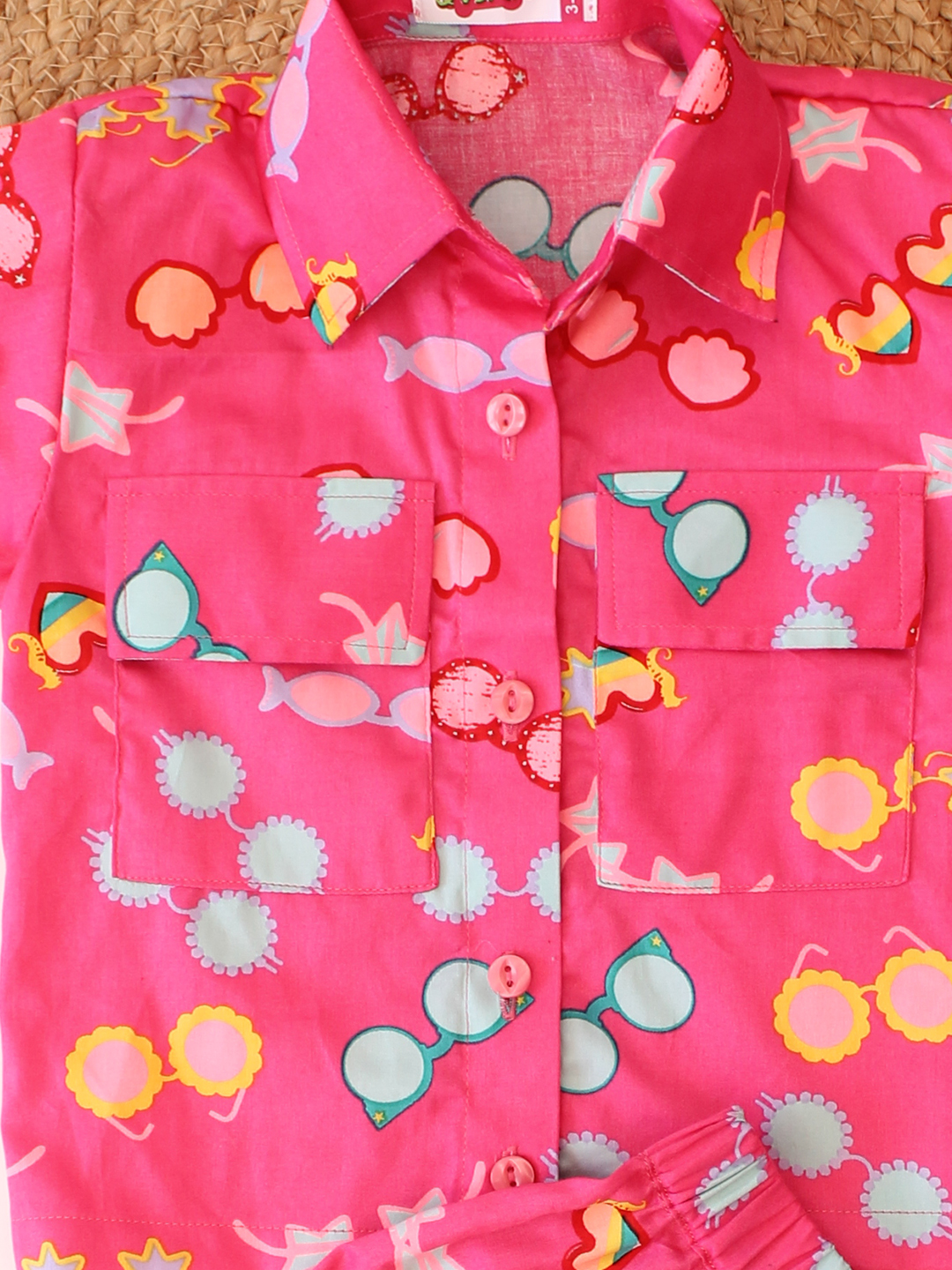 Cotton Printed Collar Detail Shirt with Shorts Co ord Set