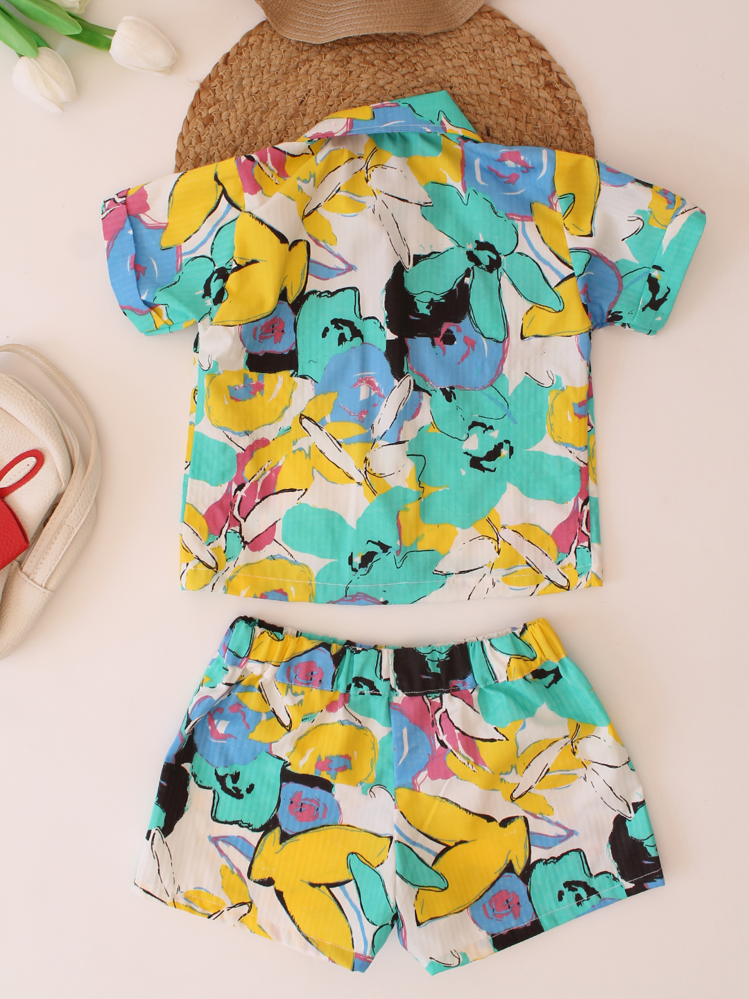 Cotton Printed Collar Detail Shirt with Shorts Co ord Set