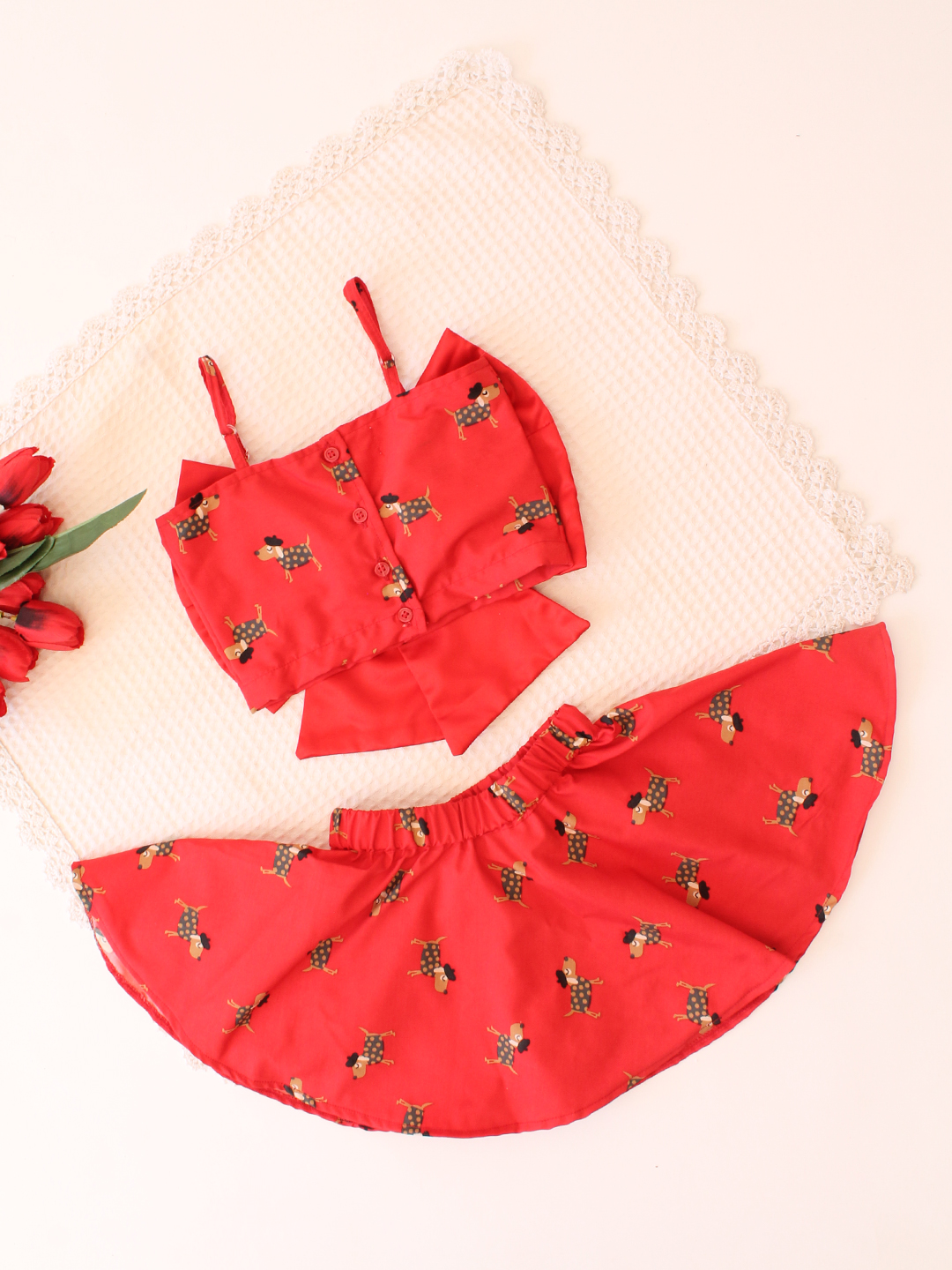 Girls Satin Big Bow Top with Flared Skirt Co ord Set