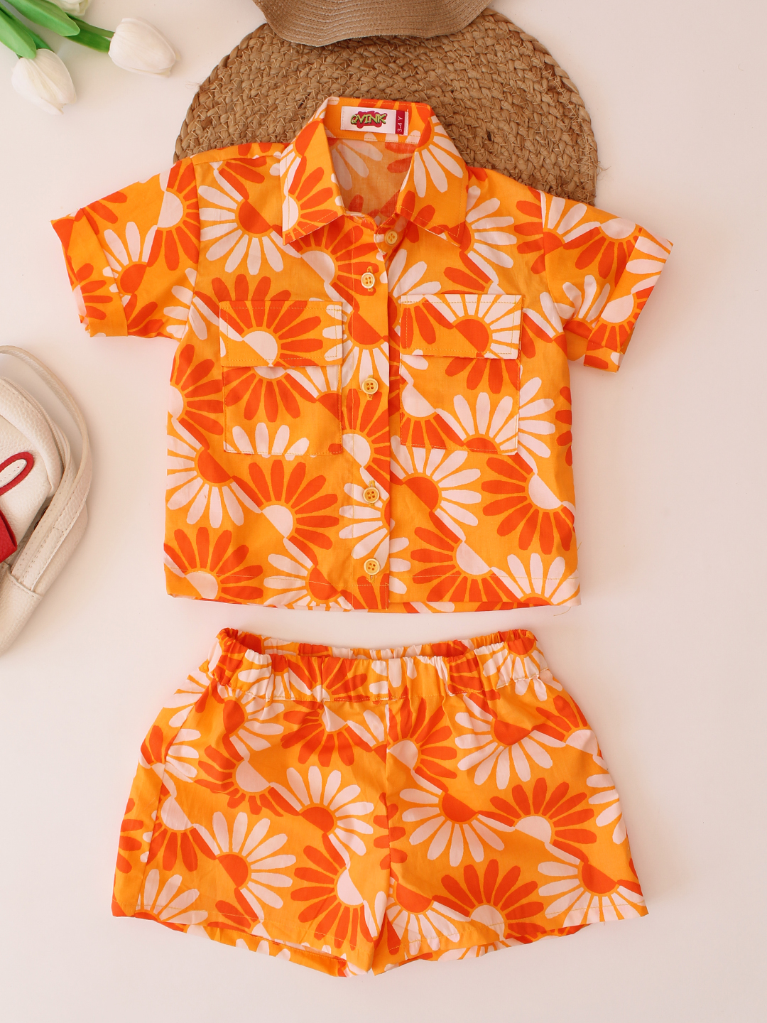 Cotton Printed Collar Detail Shirt with Shorts Co ord Set