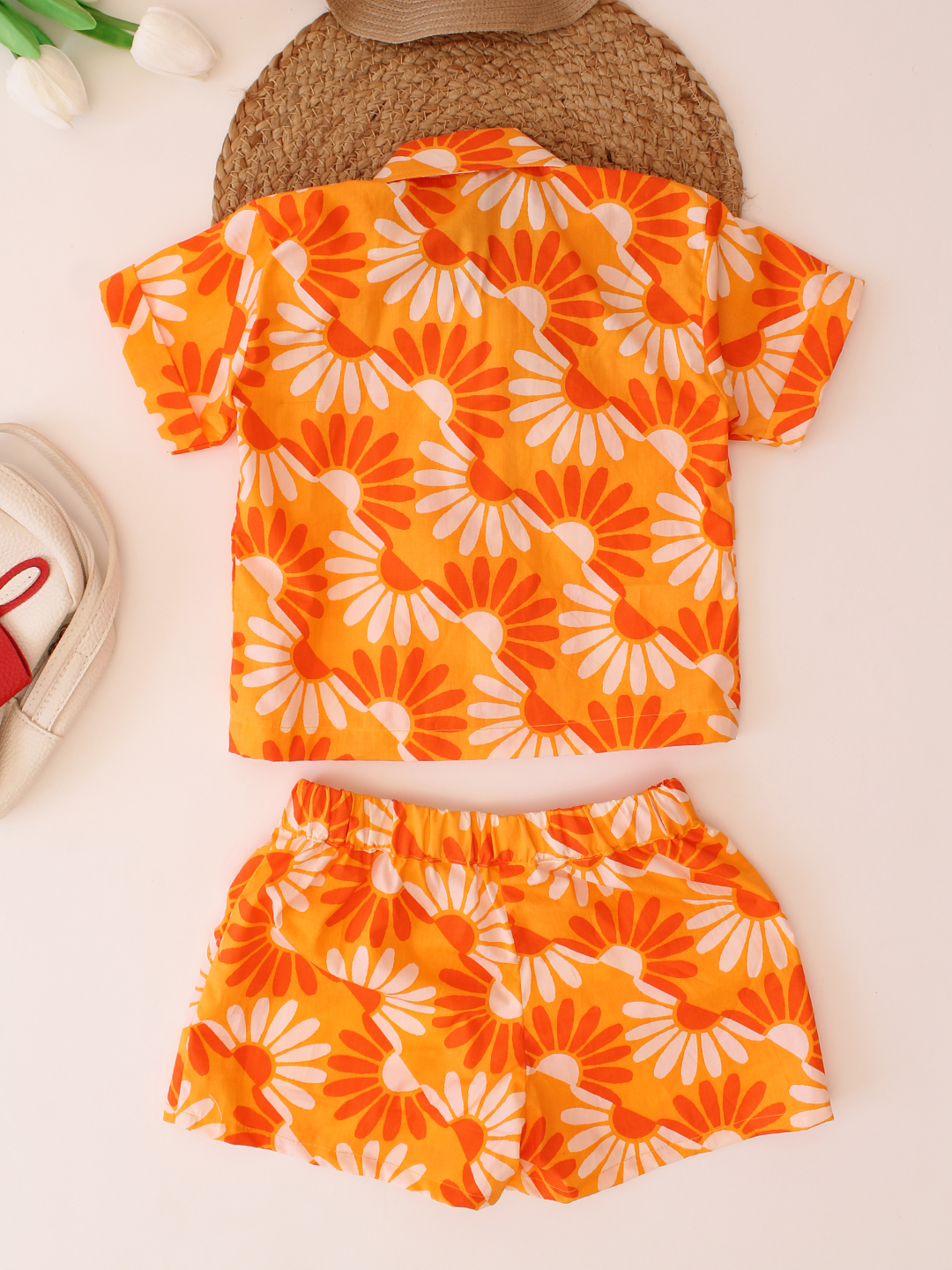 Cotton Printed Collar Detail Shirt with Shorts Co ord Set