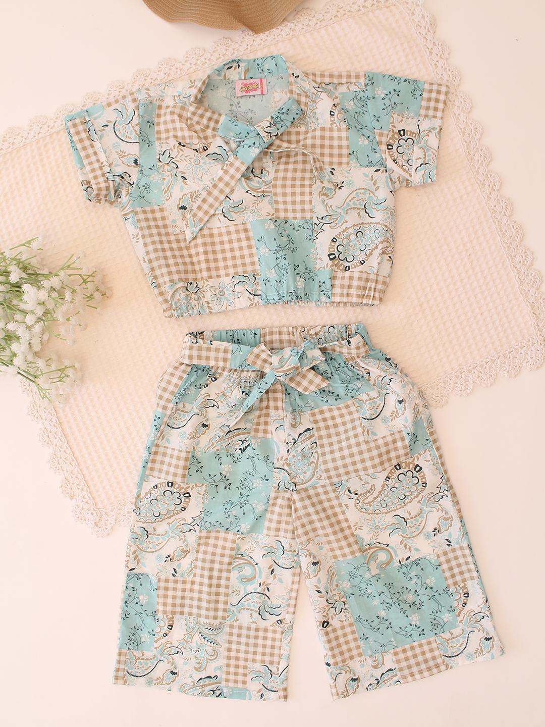 Cotton Patch Panel Printed Top with Culotes Set