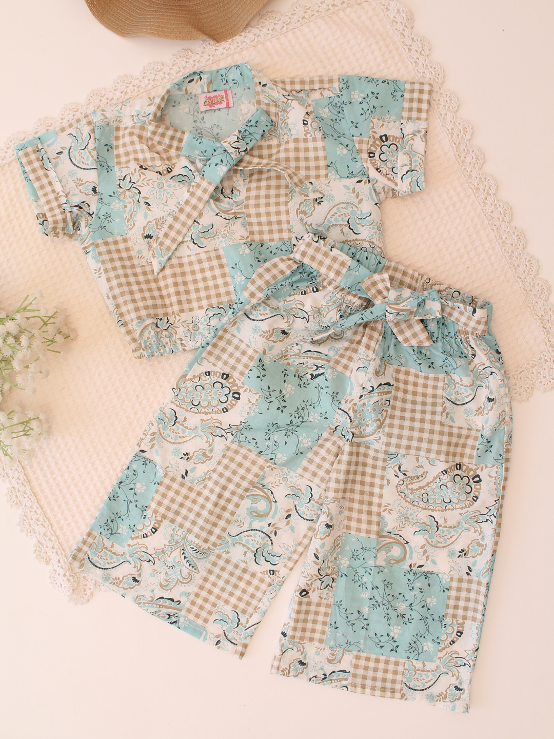 Cotton Patch Panel Printed Top with Culotes Set