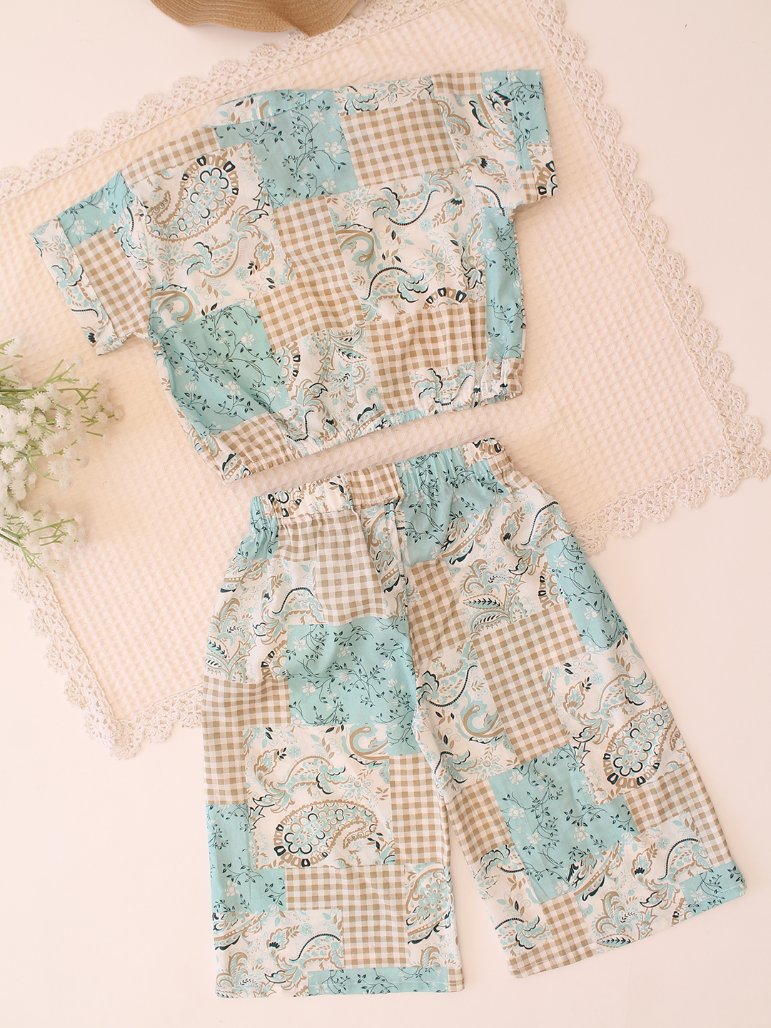 Cotton Patch Panel Printed Top with Culotes Set