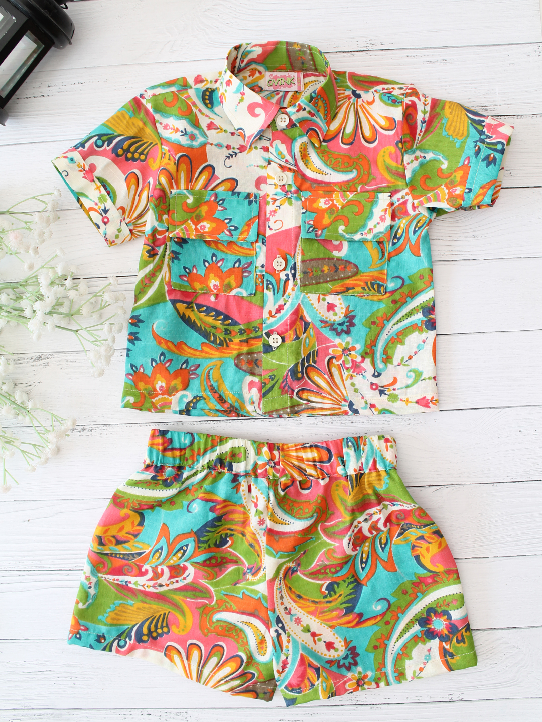 Cotton Printed Collar Detail Shirt with Shorts Co ord Set