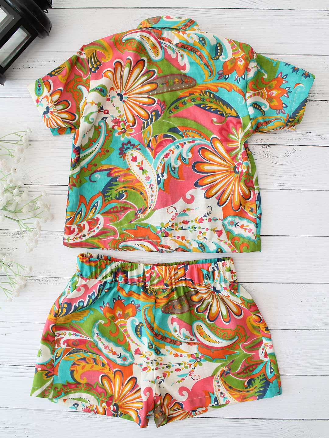 Cotton Printed Collar Detail Shirt with Shorts Co ord Set