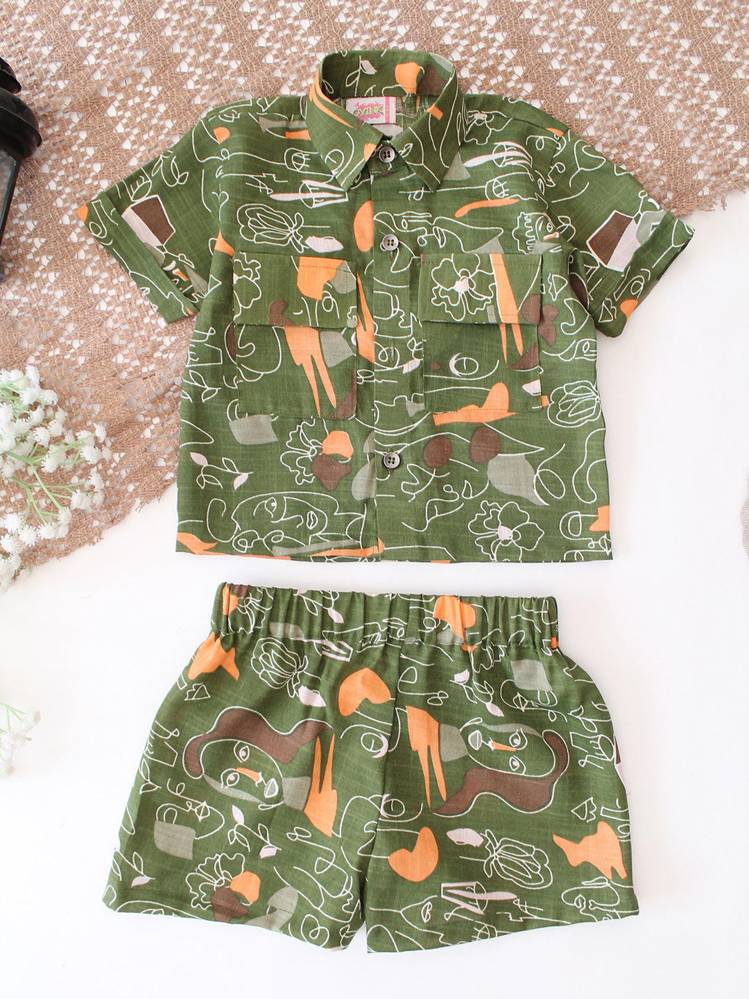Cotton Printed Collar Detail Shirt with Shorts Co ord Set