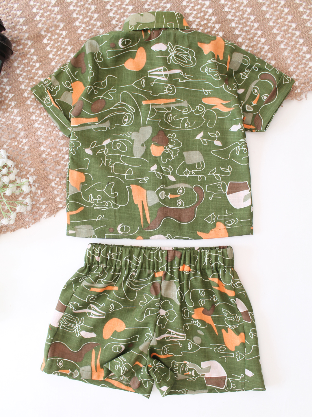 Cotton Printed Collar Detail Shirt with Shorts Co ord Set