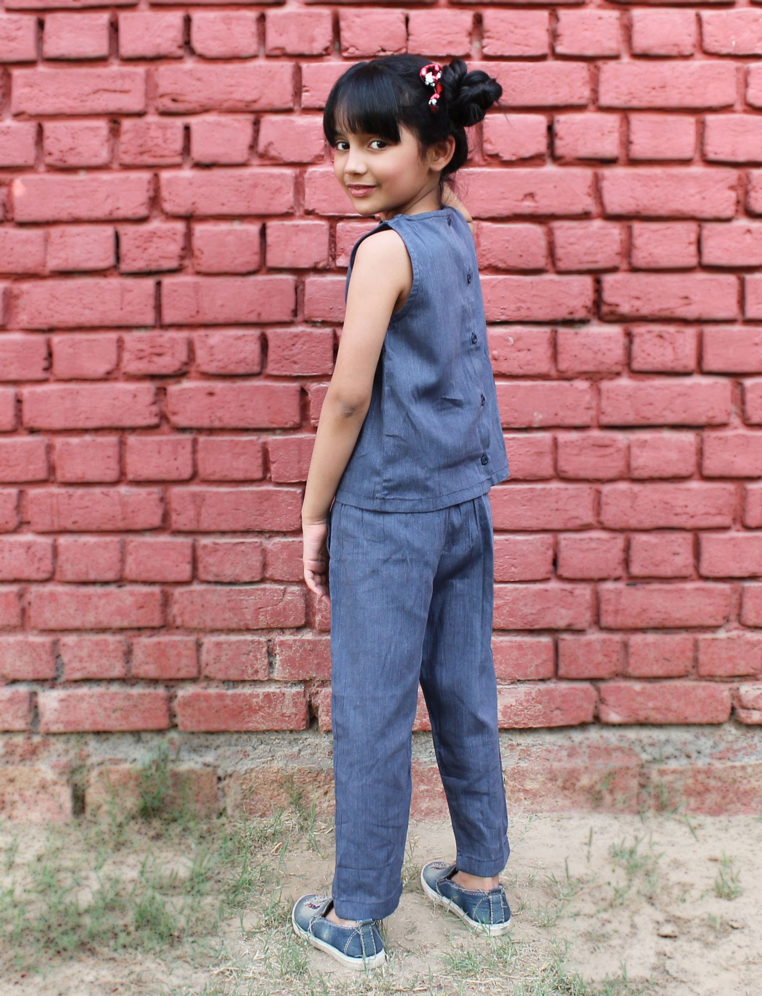 Qvink Denim A-Line Top with Pants-Blue