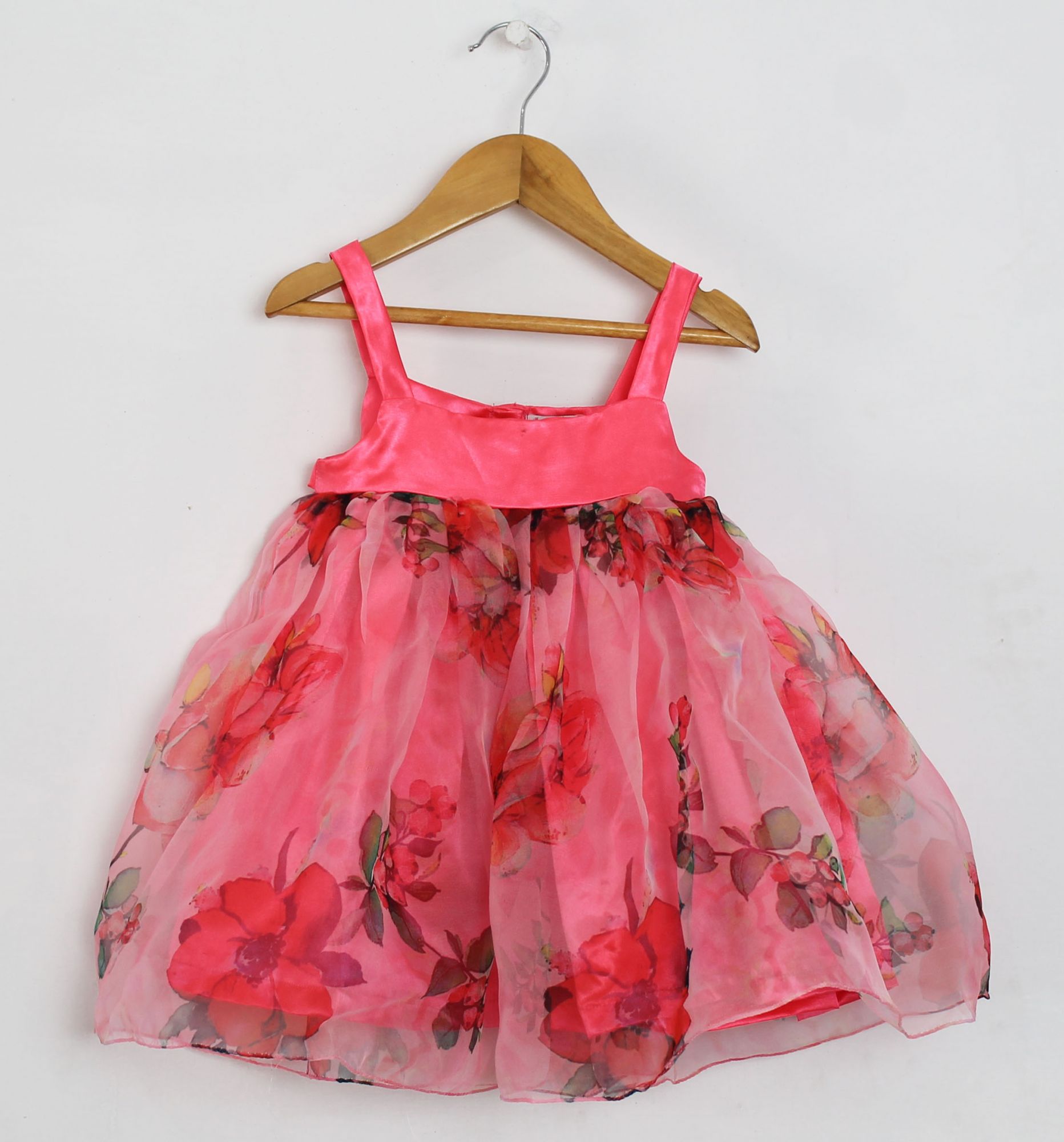 Qvink Floral Organza Party Dress-Pink