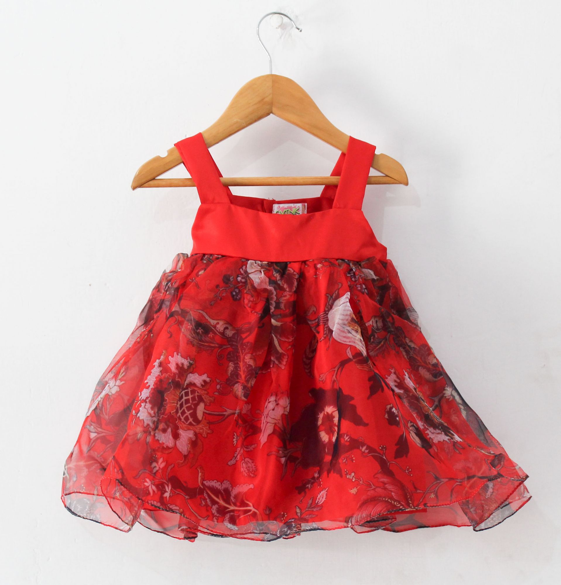 Qvink Floral Organza Party Dress-Red