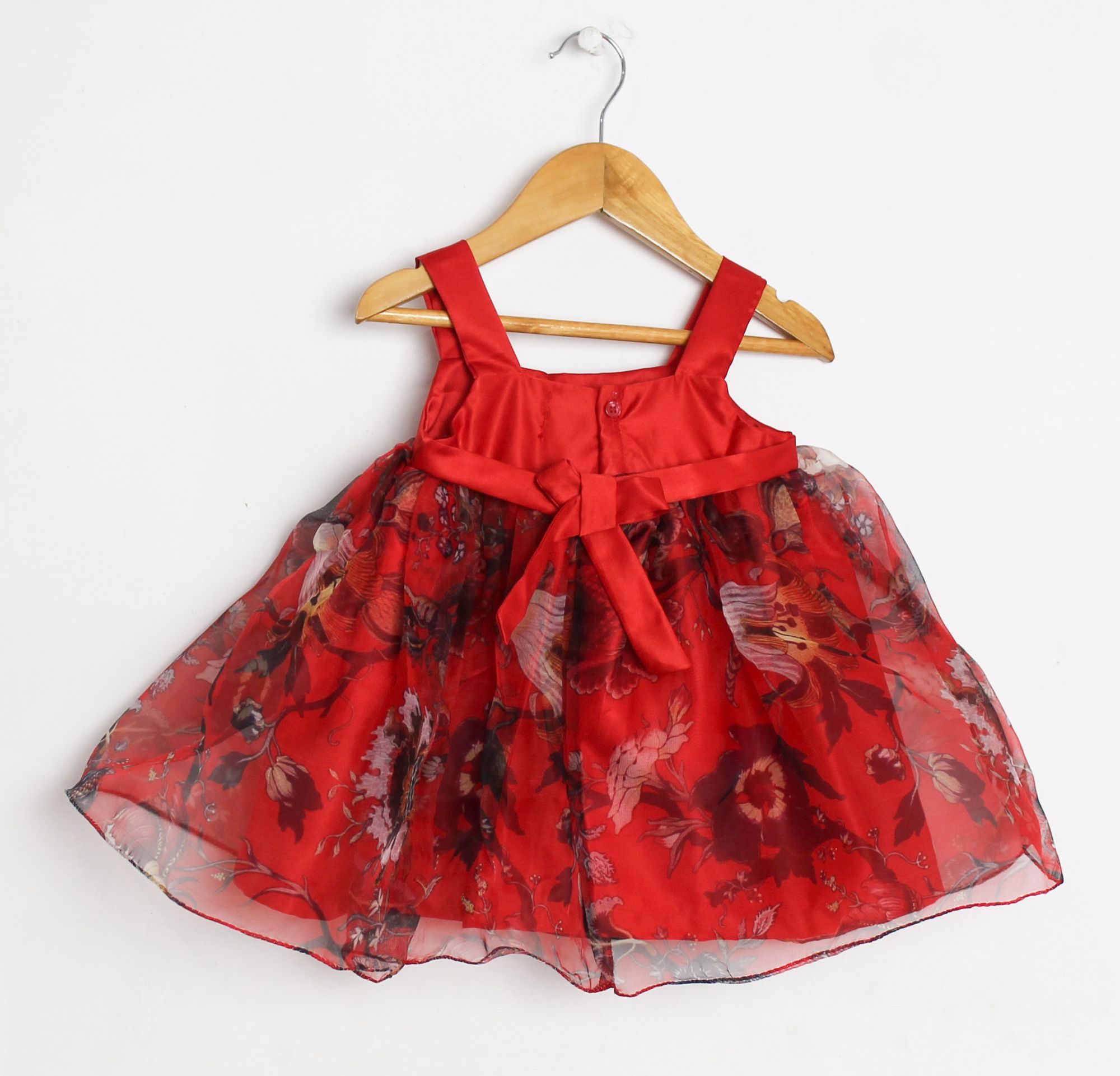 Qvink Floral Organza Party Dress-Red