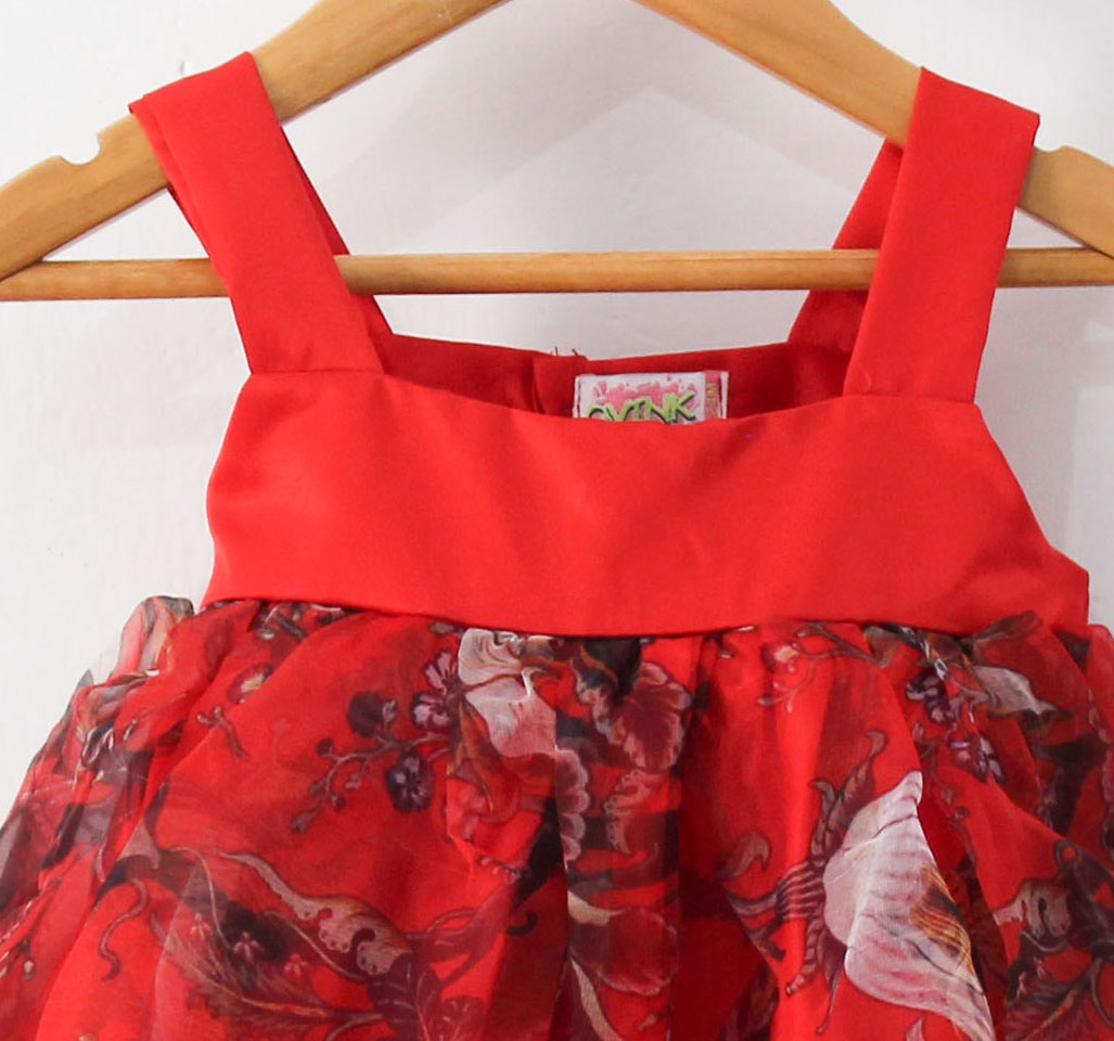 Qvink Floral Organza Party Dress-Red