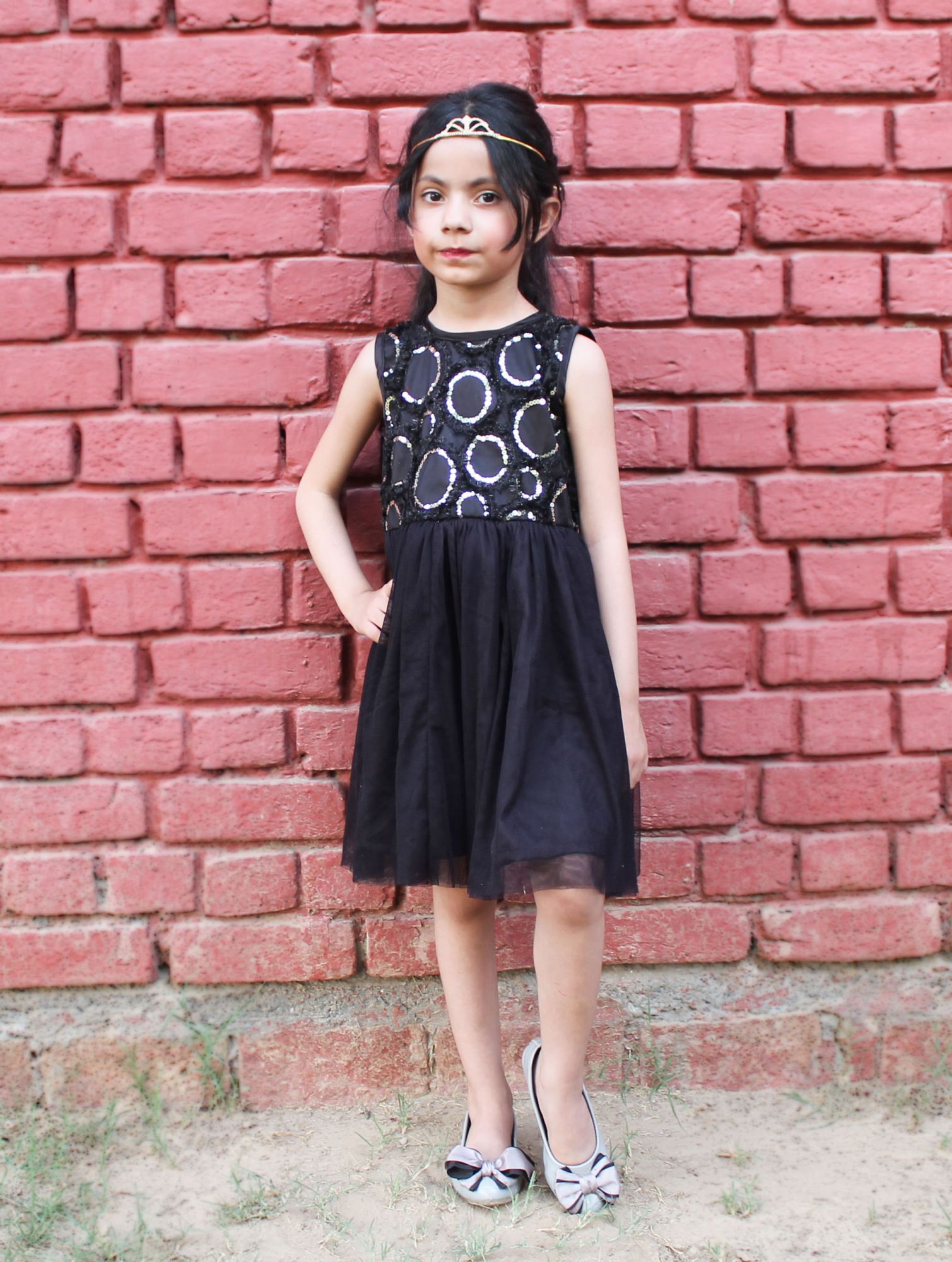 Qvink Fit and Flare Knee Length Party Frock-Black