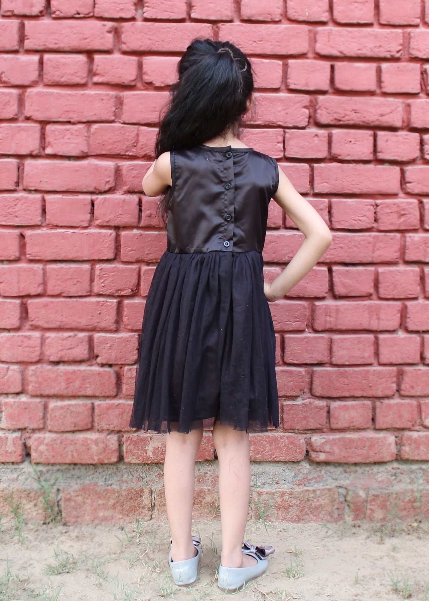 Qvink Fit and Flare Knee Length Party Frock-Black