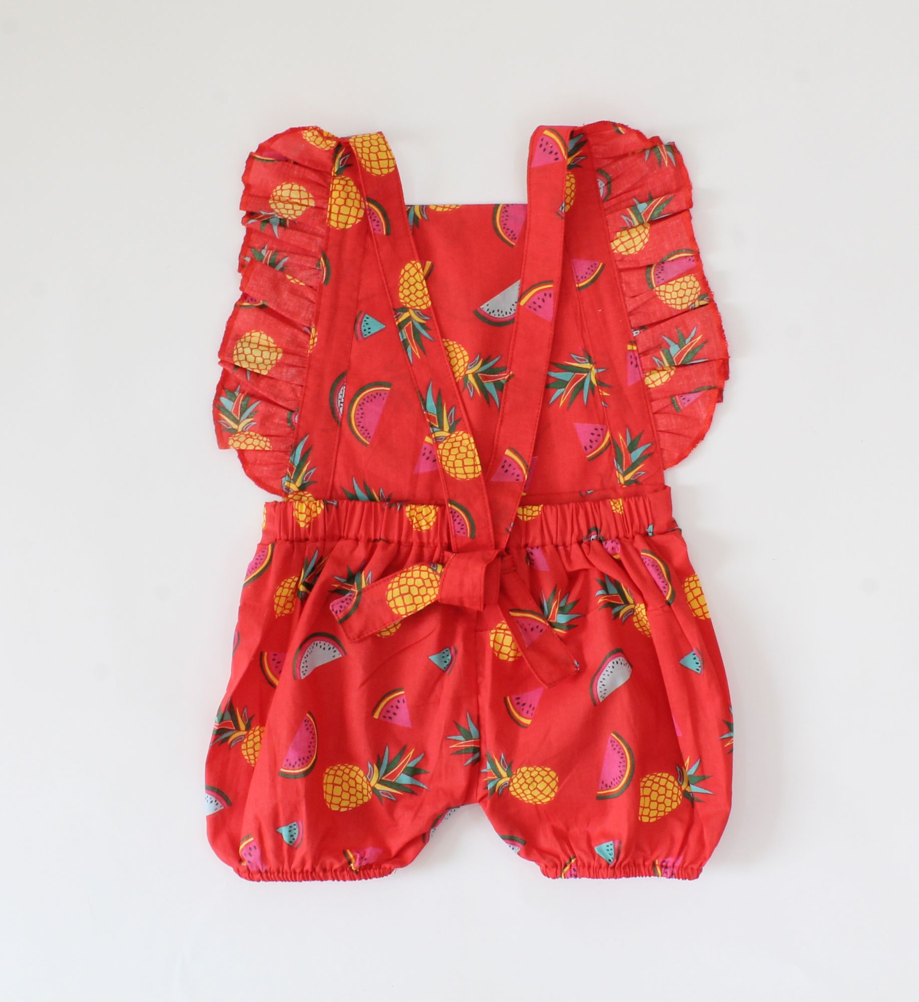 Qvink Summer Pineapple Printed Romper for Girls-Red