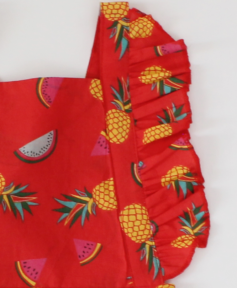 Qvink Summer Pineapple Printed Romper for Girls-Red