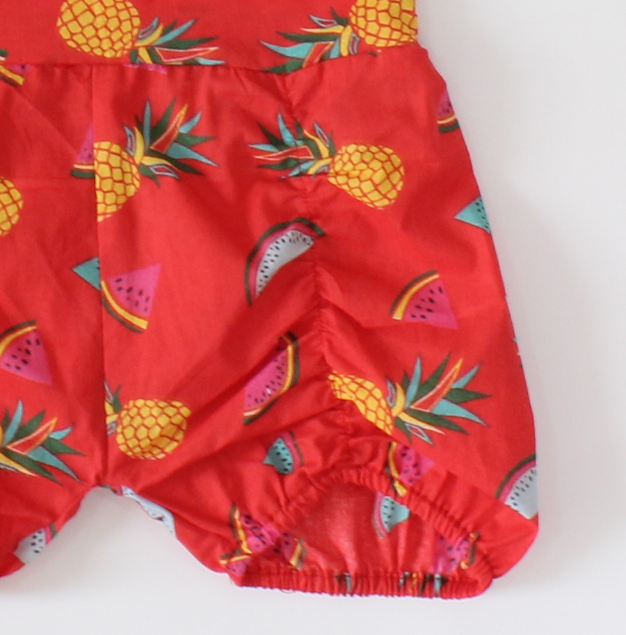 Qvink Summer Pineapple Printed Romper for Girls-Red