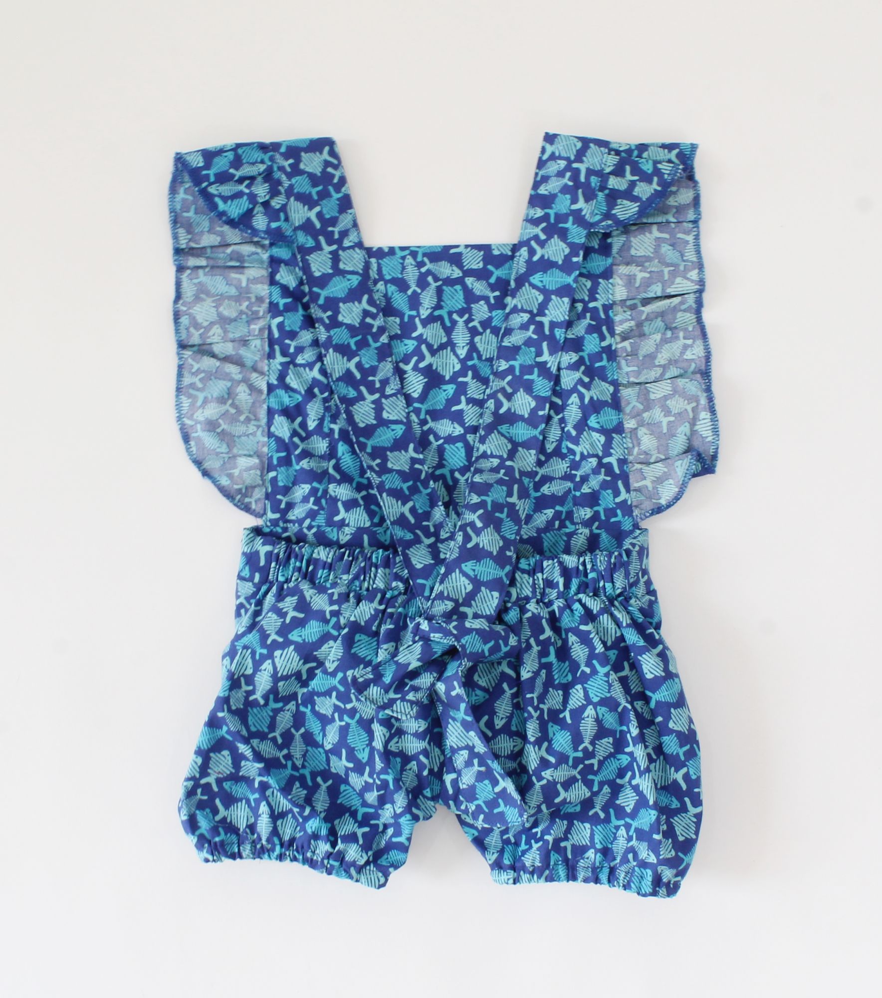 Qvink Fish Printed Romper for Girls-Blue