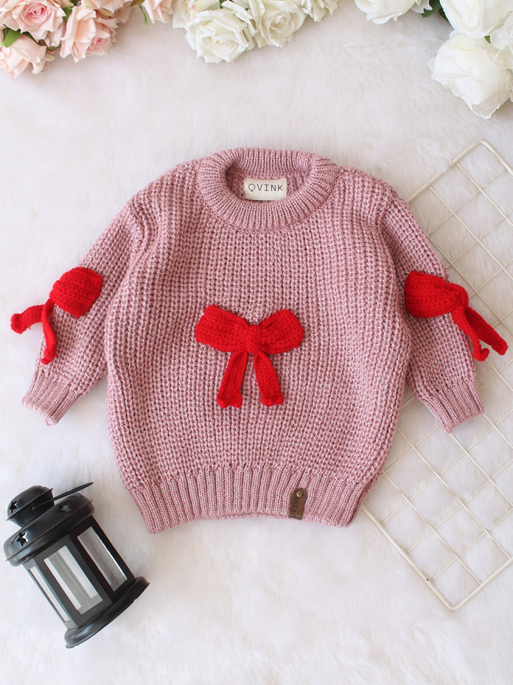 Image of Qvink Knitted Full Sleeves Bow Detailed Sweater - Purple