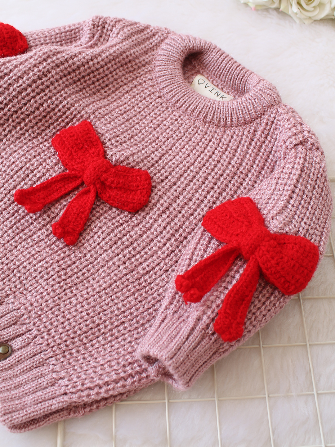 Qvink Knitted Full Sleeves Bow Detailed Sweater - Purple