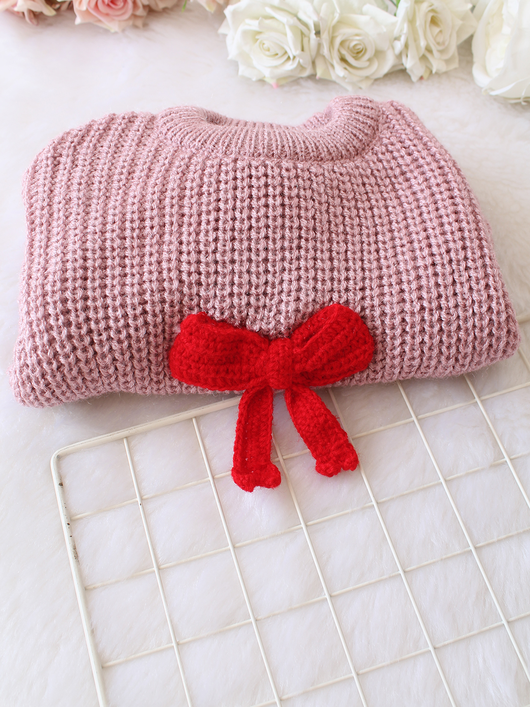 Qvink Knitted Full Sleeves Bow Detailed Sweater - Purple