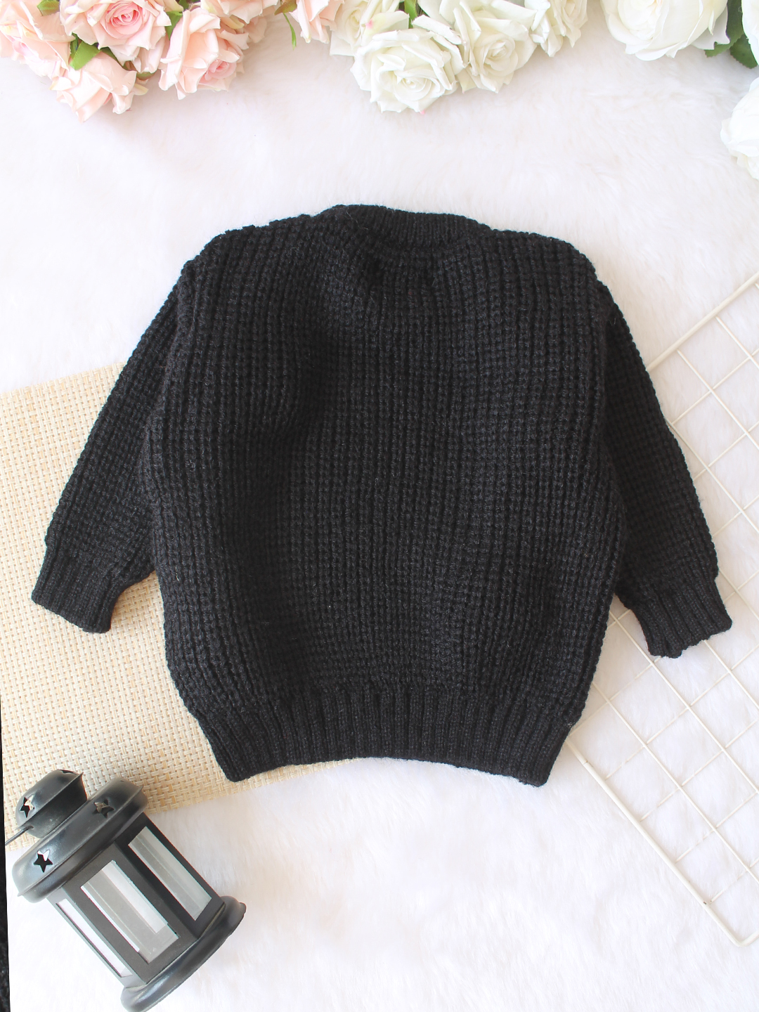 Qvink Knitted Full Sleeves Strawberry Applique Detailed Sweater - Black