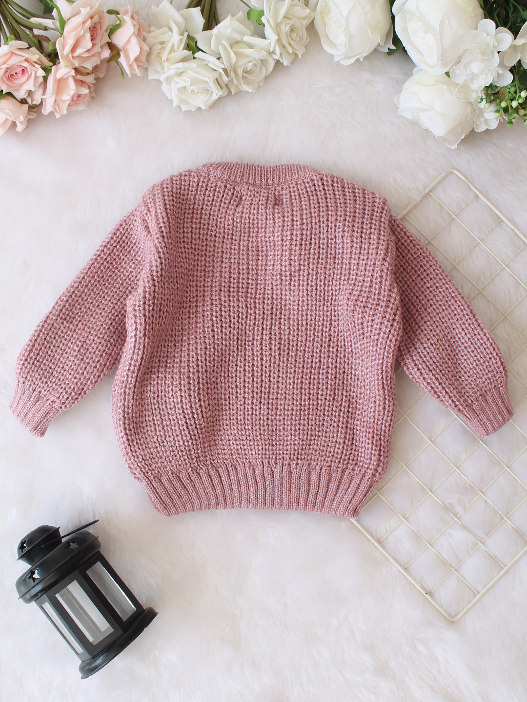 Qvink Knitted Full Sleeves 3D Floral Applique Detailed Sweater - Purple