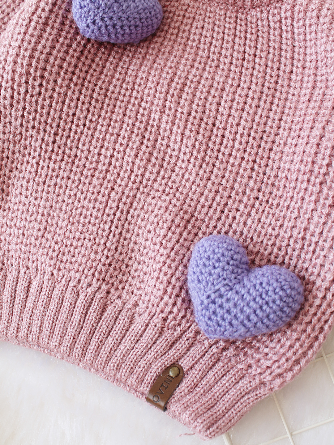 Qvink Knitted Full Sleeves Heart Applique Detailed Sweater - Purple